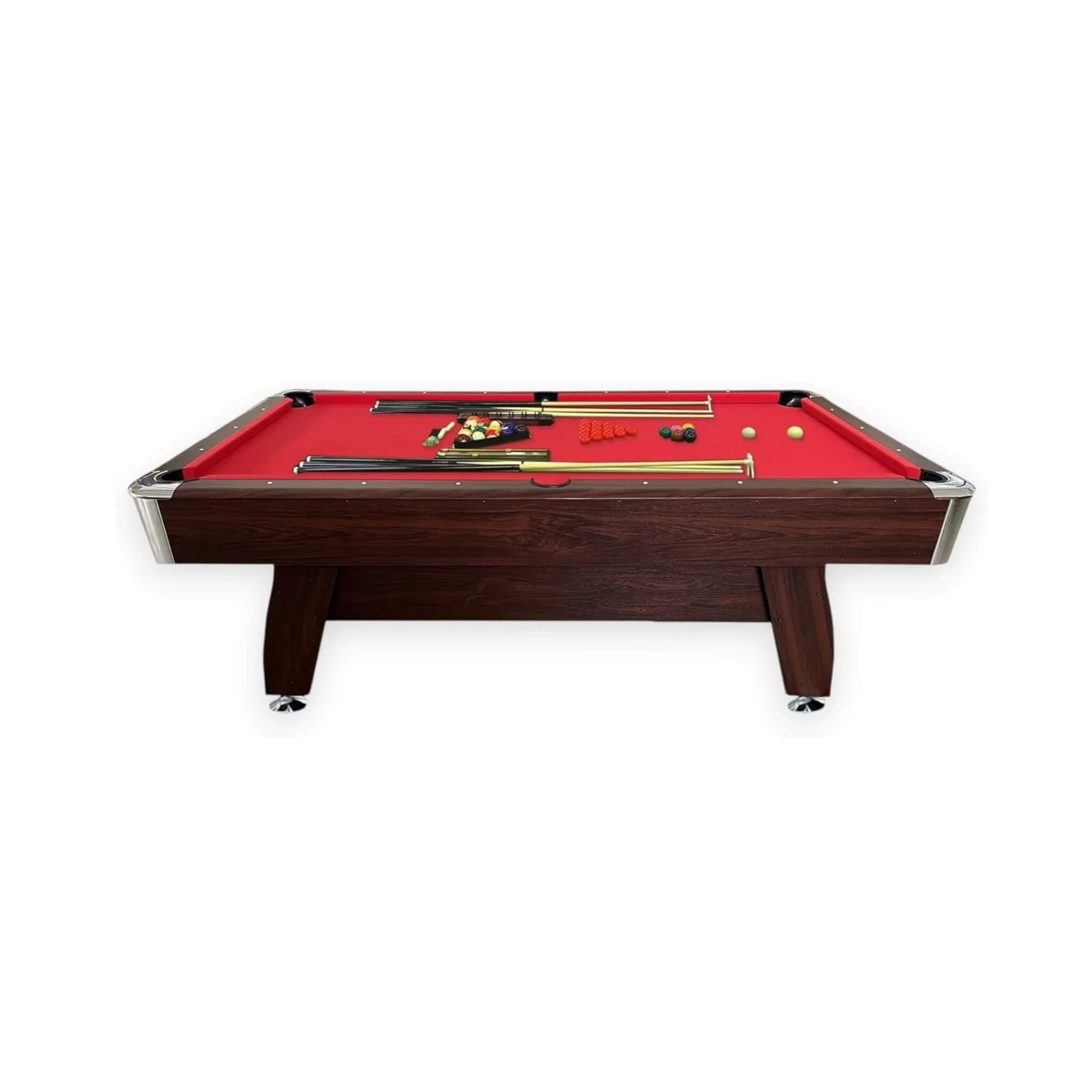 8FT Modern Red Felt Billiard Pool Table With Automatic Ball Return And Accessories Kit (SAK76139) - Image 4