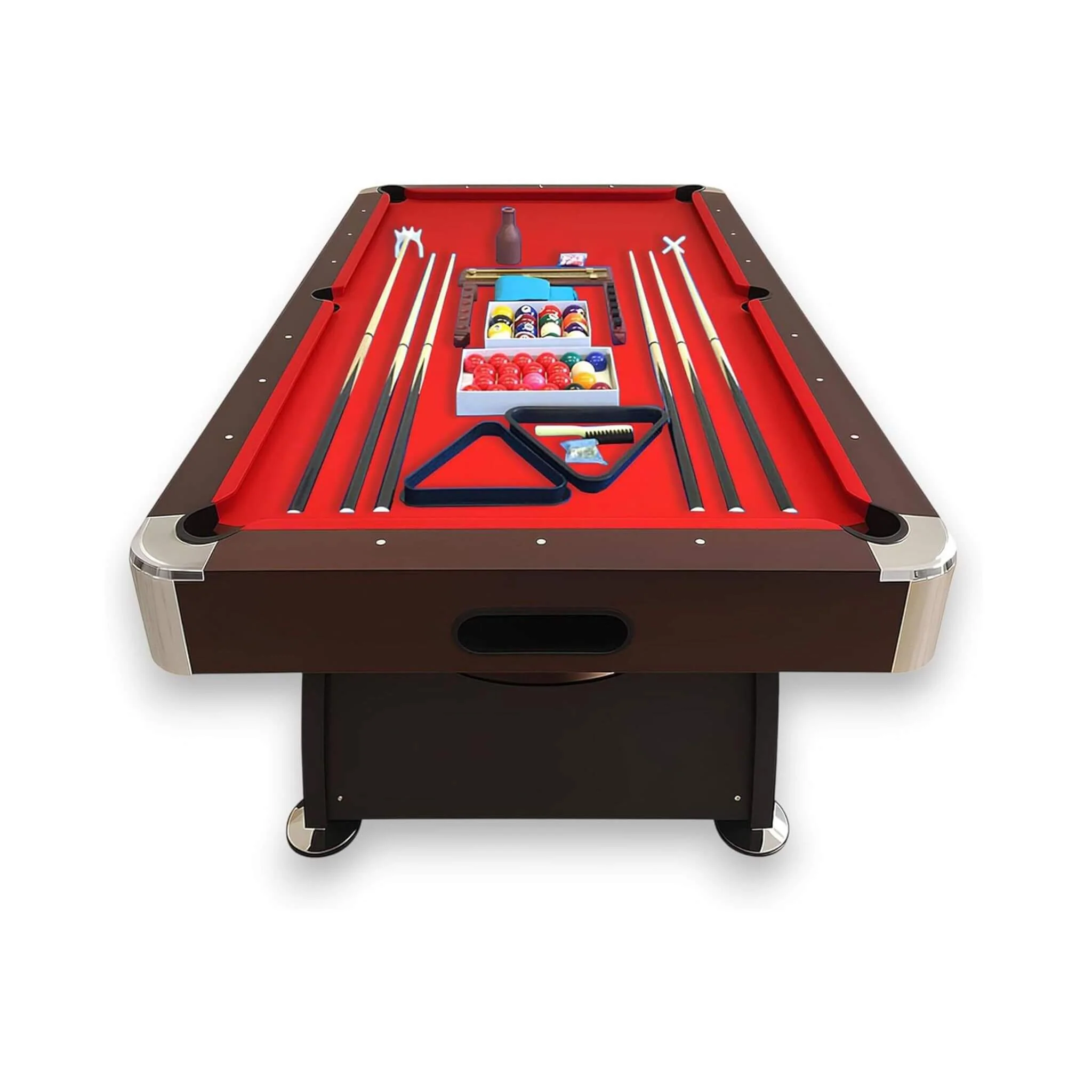 8FT Modern Red Felt Billiard Pool Table With Automatic Ball Return And Accessories Kit (SAK76139) - Image 5