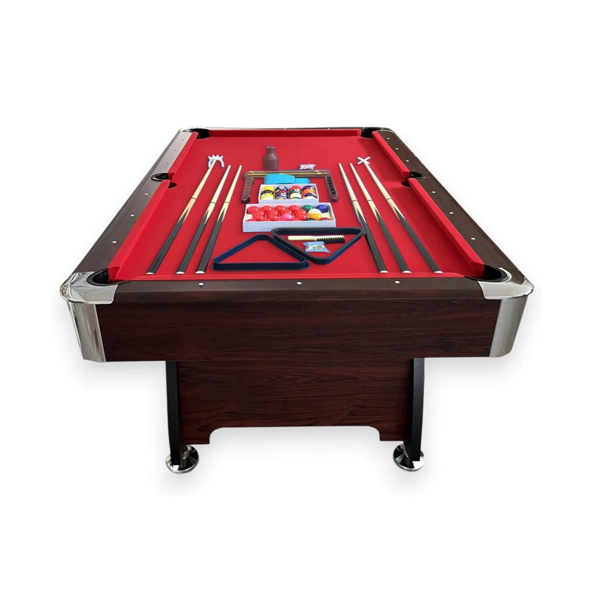 8FT Modern Red Felt Billiard Pool Table With Automatic Ball Return And Accessories Kit (SAK76139) - Image 7