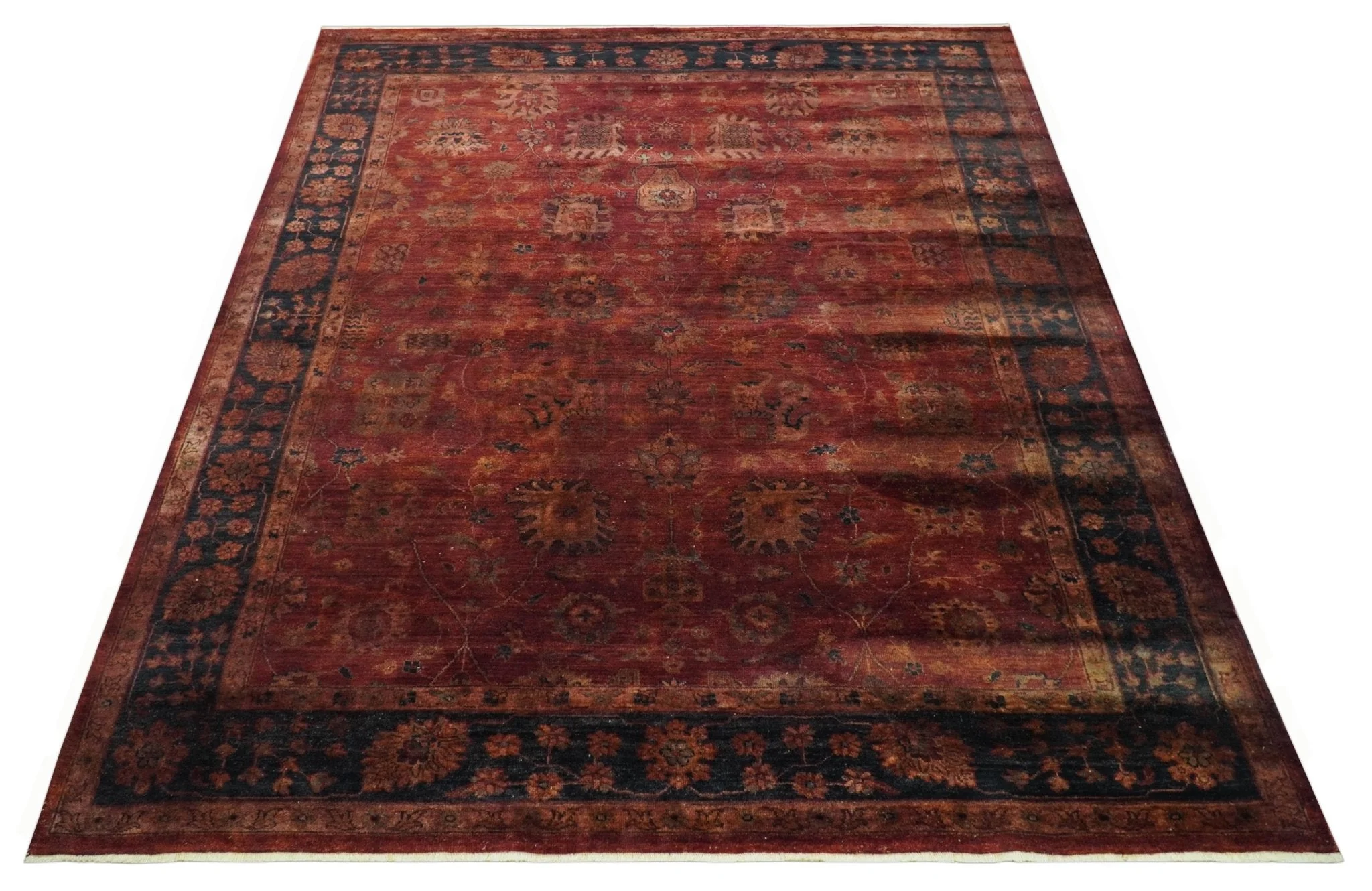 8x10 Traditional Overdyed Red And Black Hand Knotted Wool Area Rug - Image 10