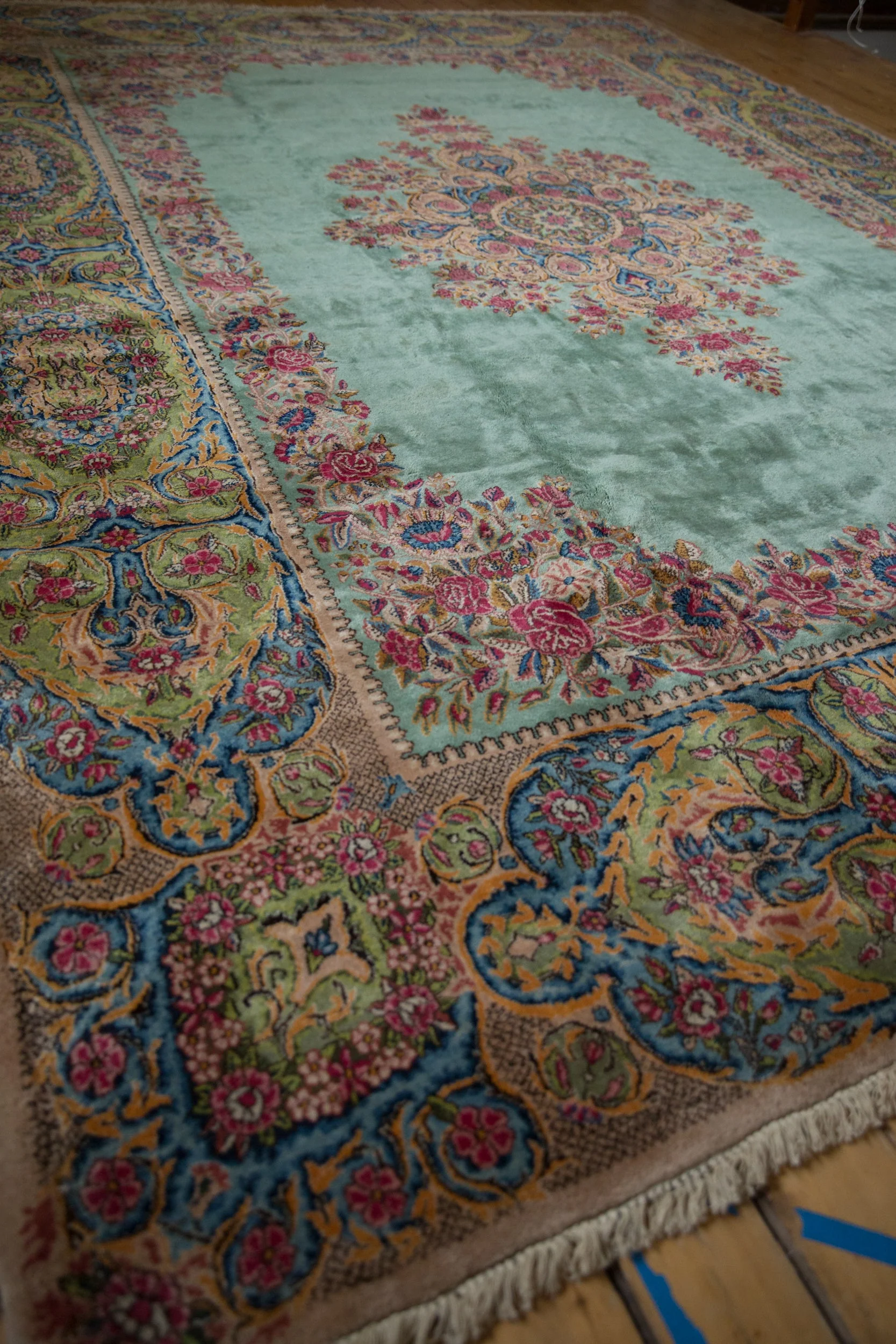 9.5x13.5 Vintage Kerman Carpet - Image 7