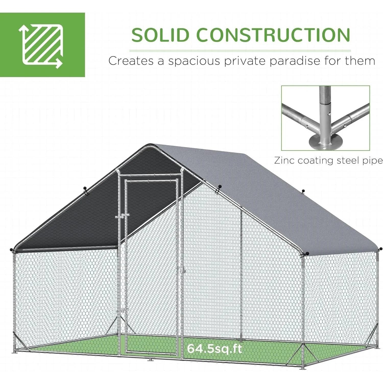 9.8 Ft x 6.6 Ft. Outdoor Yard Metal Walk-in Chicken Coop with Waterproof Cover - Image 2