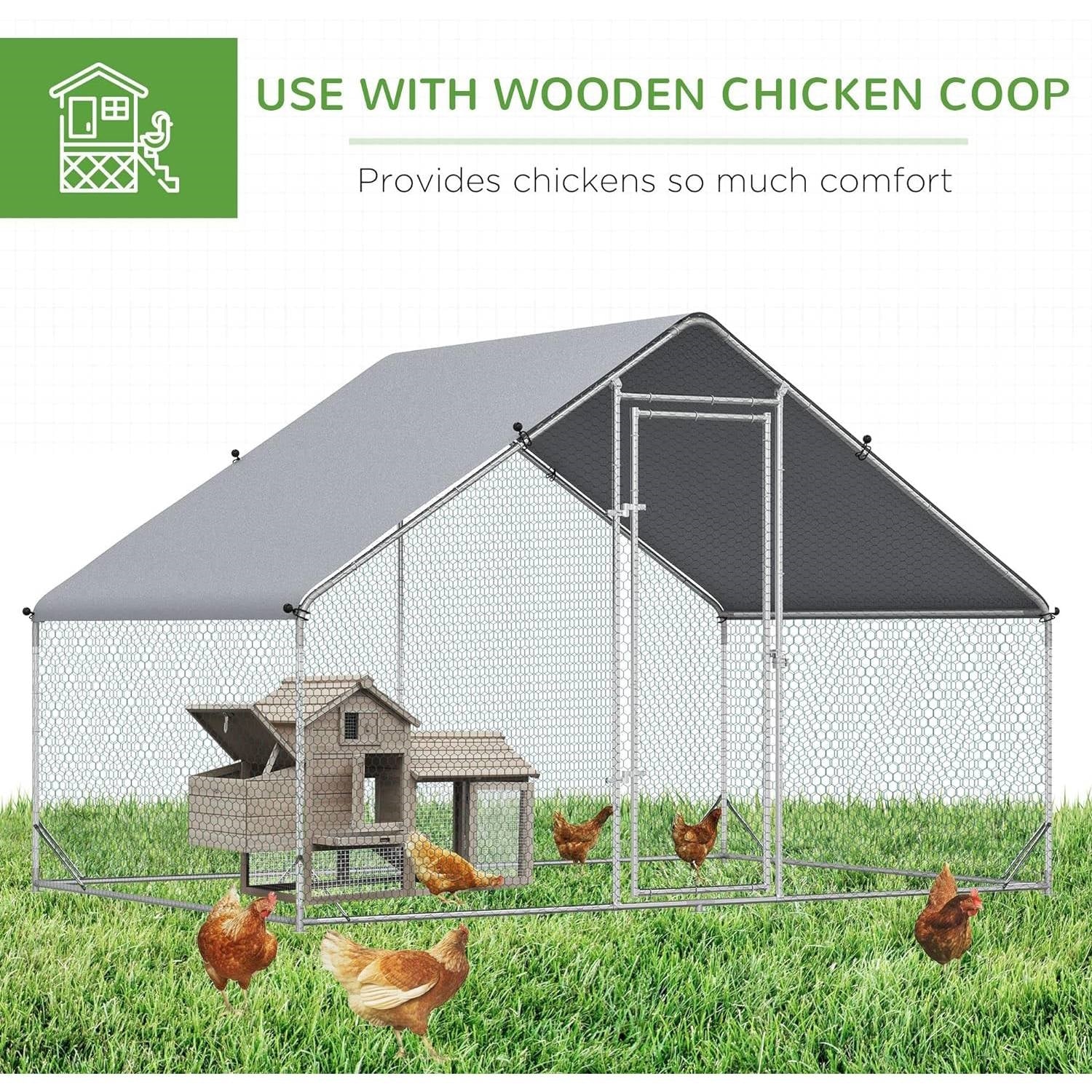 9.8 Ft x 6.6 Ft. Outdoor Yard Metal Walk-in Chicken Coop with Waterproof Cover - Image 4