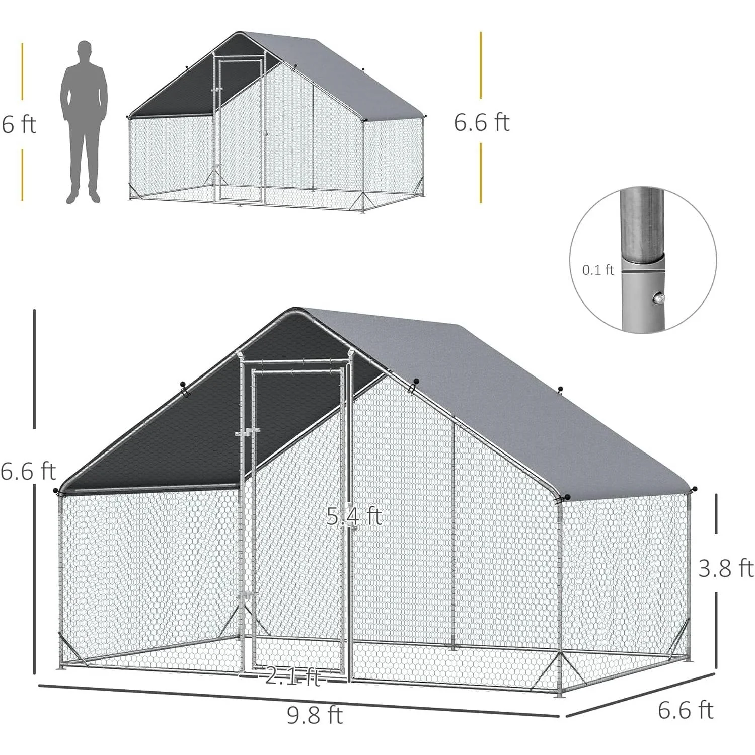 9.8 Ft x 6.6 Ft. Outdoor Yard Metal Walk-in Chicken Coop with Waterproof Cover - Image 5