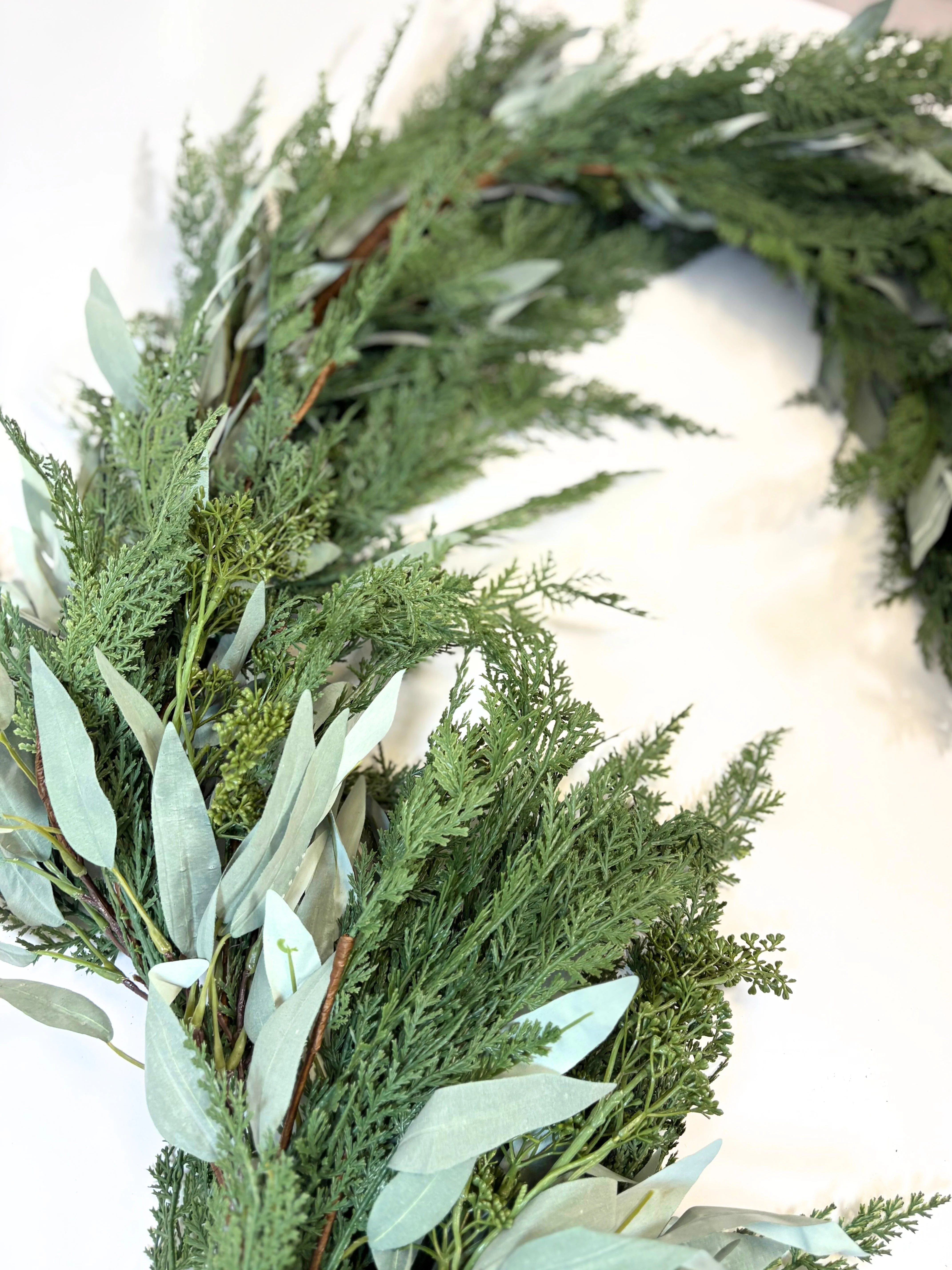 Ready to Ship - 9’ Artificial Real-Touch Cedar and Long Leaf Eucalyptus Garland - Image 10
