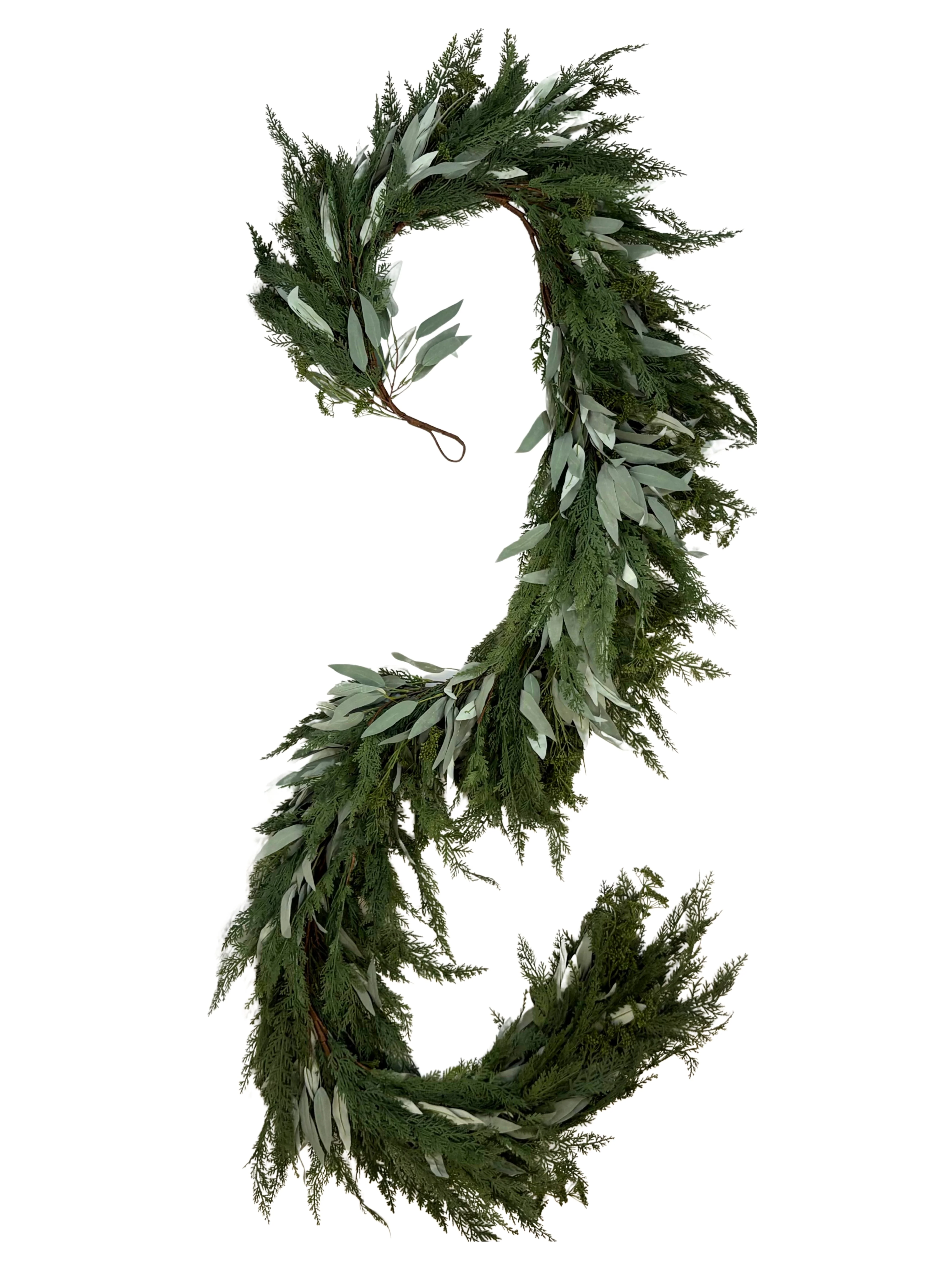 Ready to Ship - 9’ Artificial Real-Touch Cedar and Long Leaf Eucalyptus Garland - Image 12