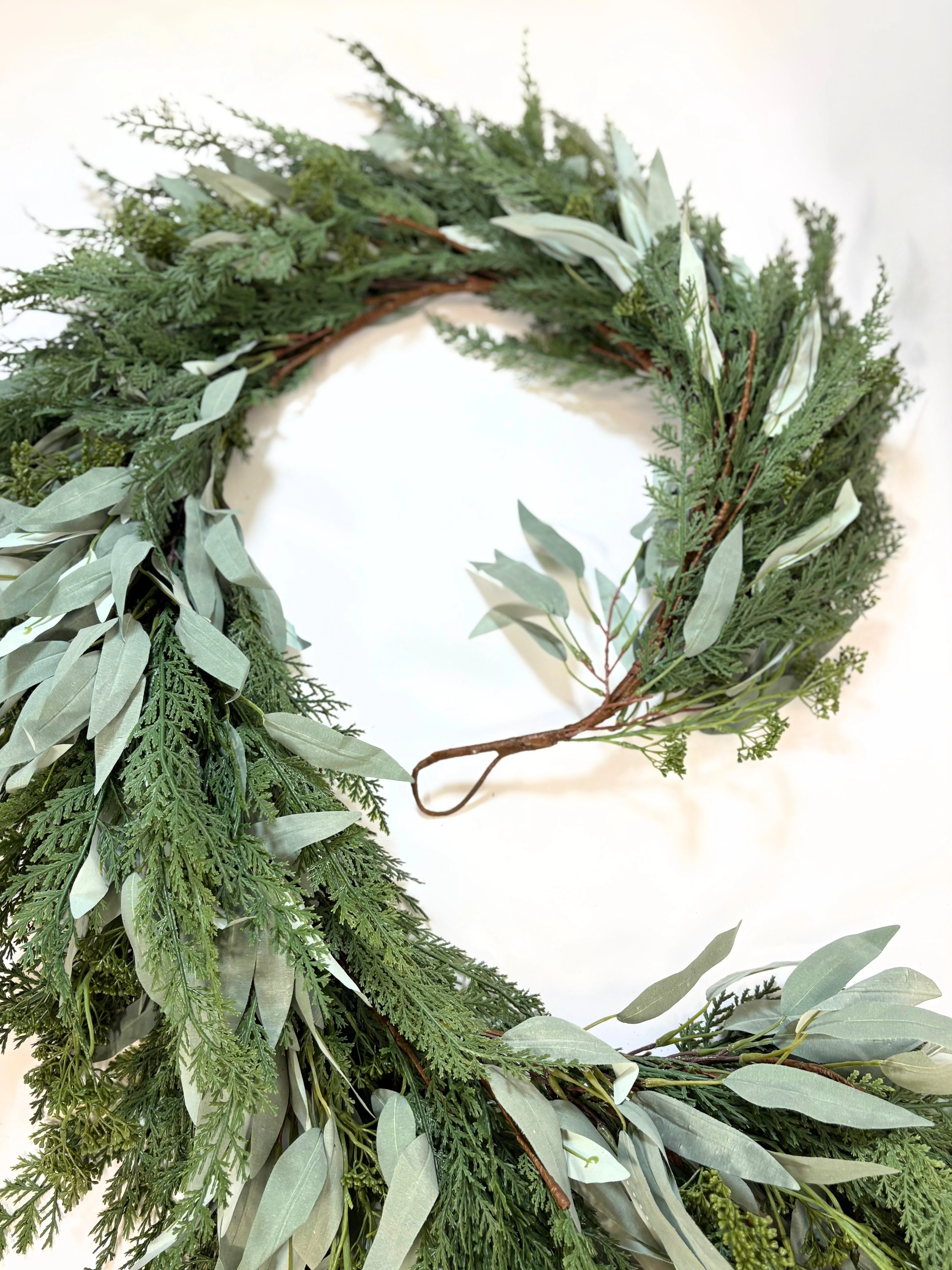 Ready to Ship - 9’ Artificial Real-Touch Cedar and Long Leaf Eucalyptus Garland - Image 8