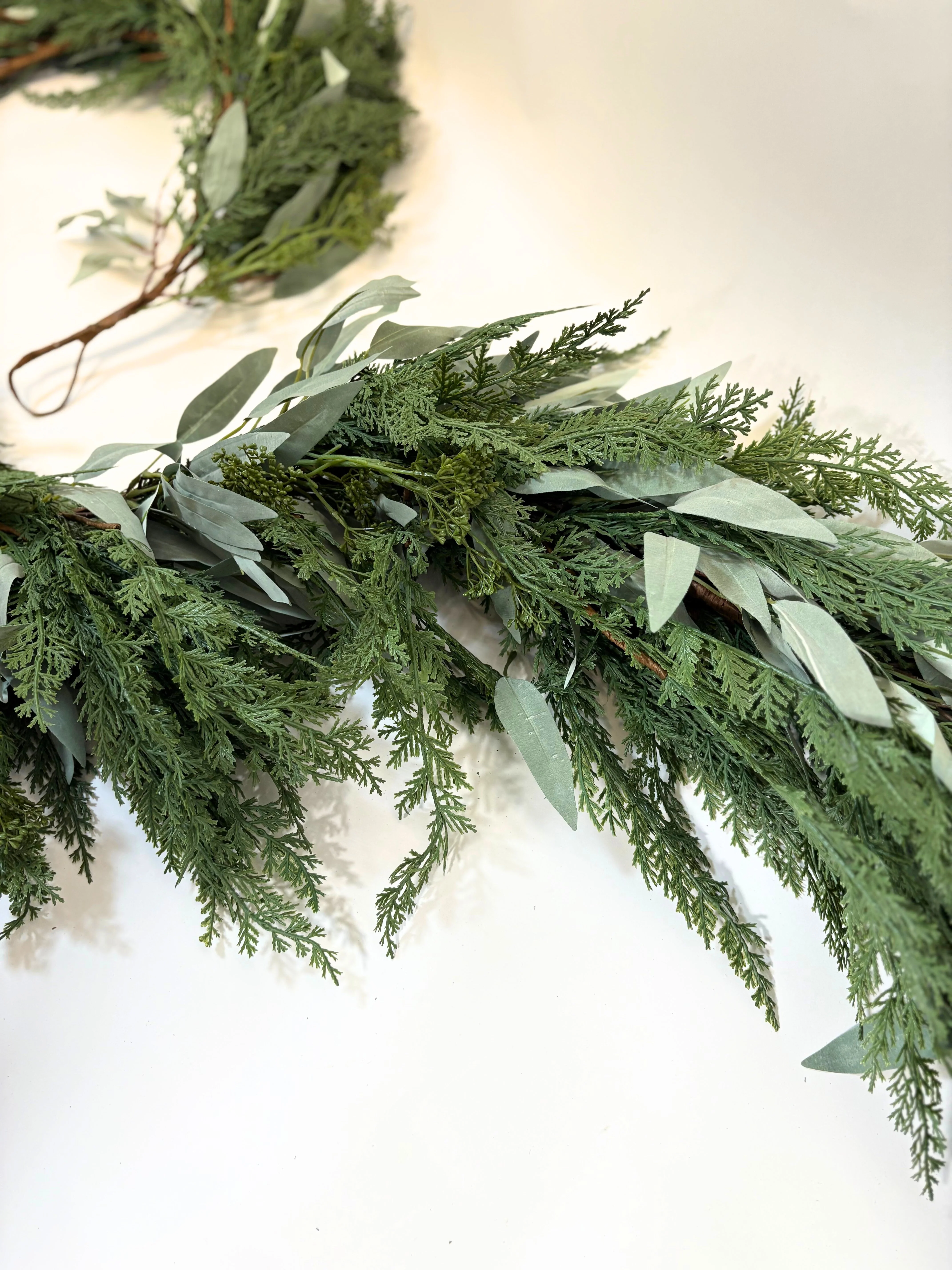 Ready to Ship - 9’ Artificial Real-Touch Cedar and Long Leaf Eucalyptus Garland - Image 9