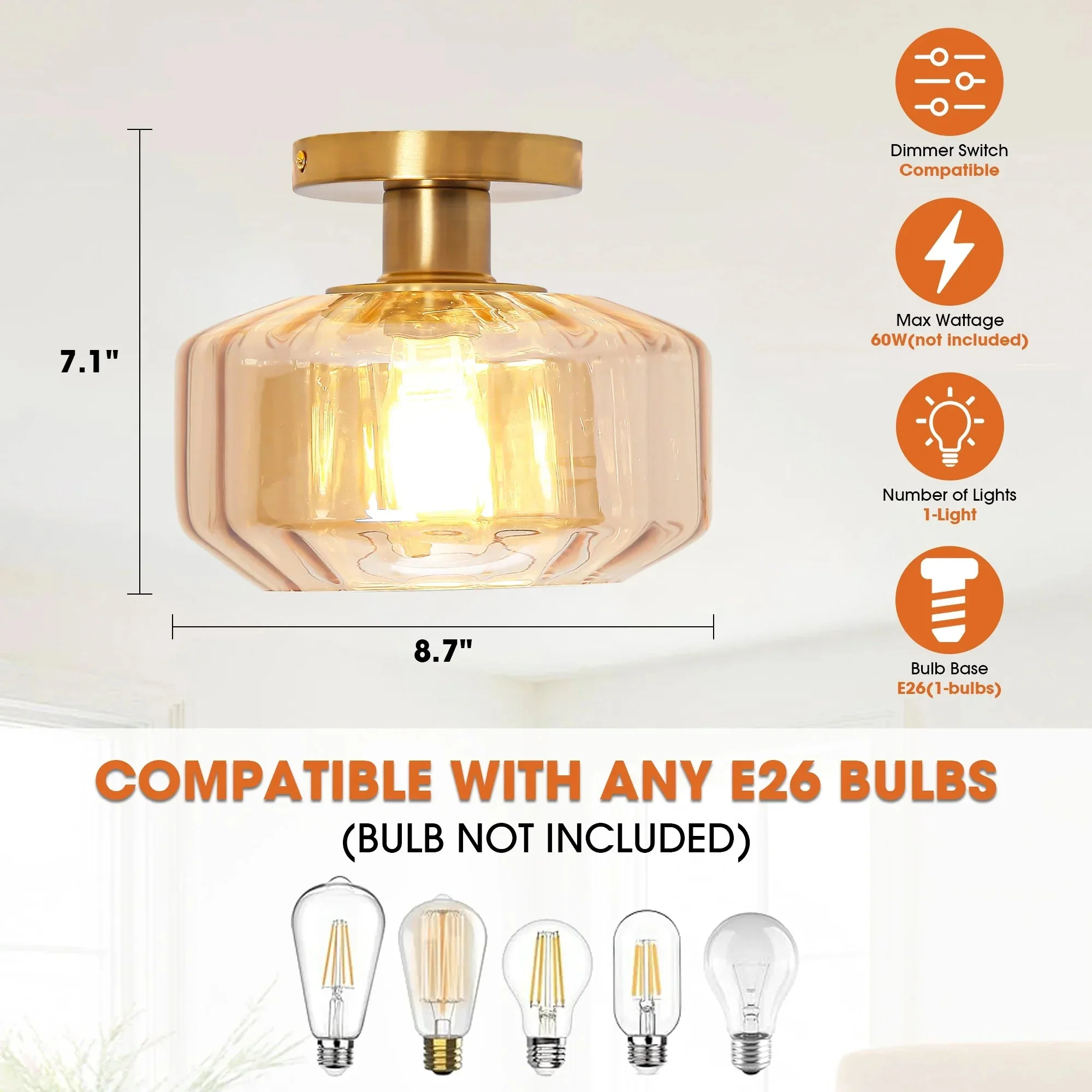 9 Inch Gerald 1-Light Semi-Flush Mount Ceiling Light - Image 8