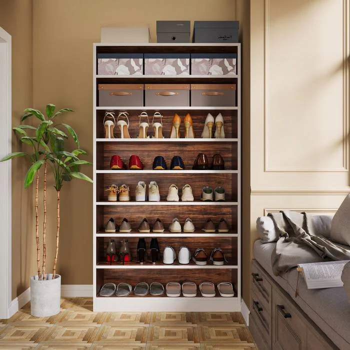 9 Tier White/Brown Wood Shoe Storage Cabinet, Holds Up To 45 Pairs - Image 3