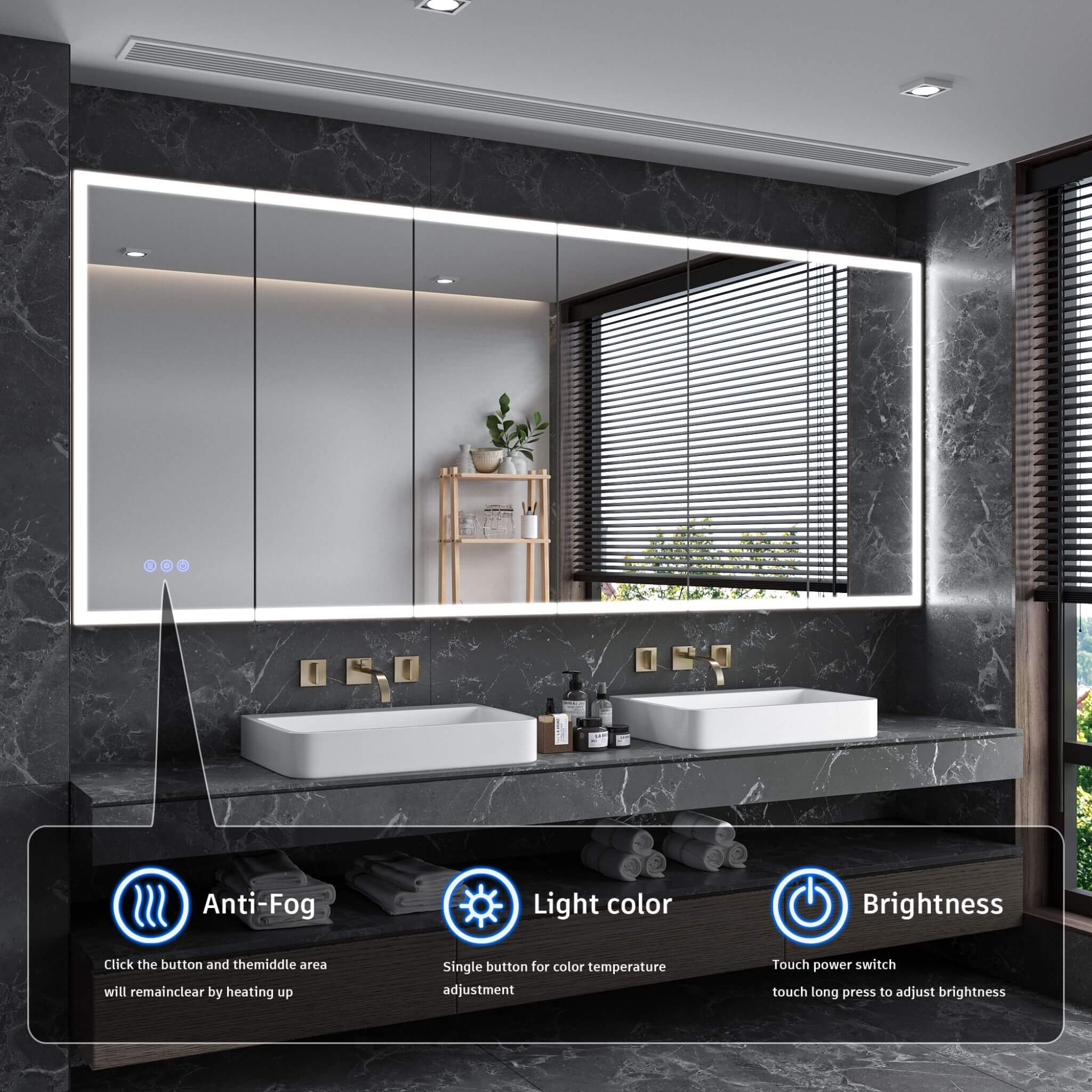 [96X40-Inch] Nuvia Wall-Mounted Medicine Cabinet Mirror With Anti-Fog And Tri-Color LED Lights (SAK82340) - Image 4