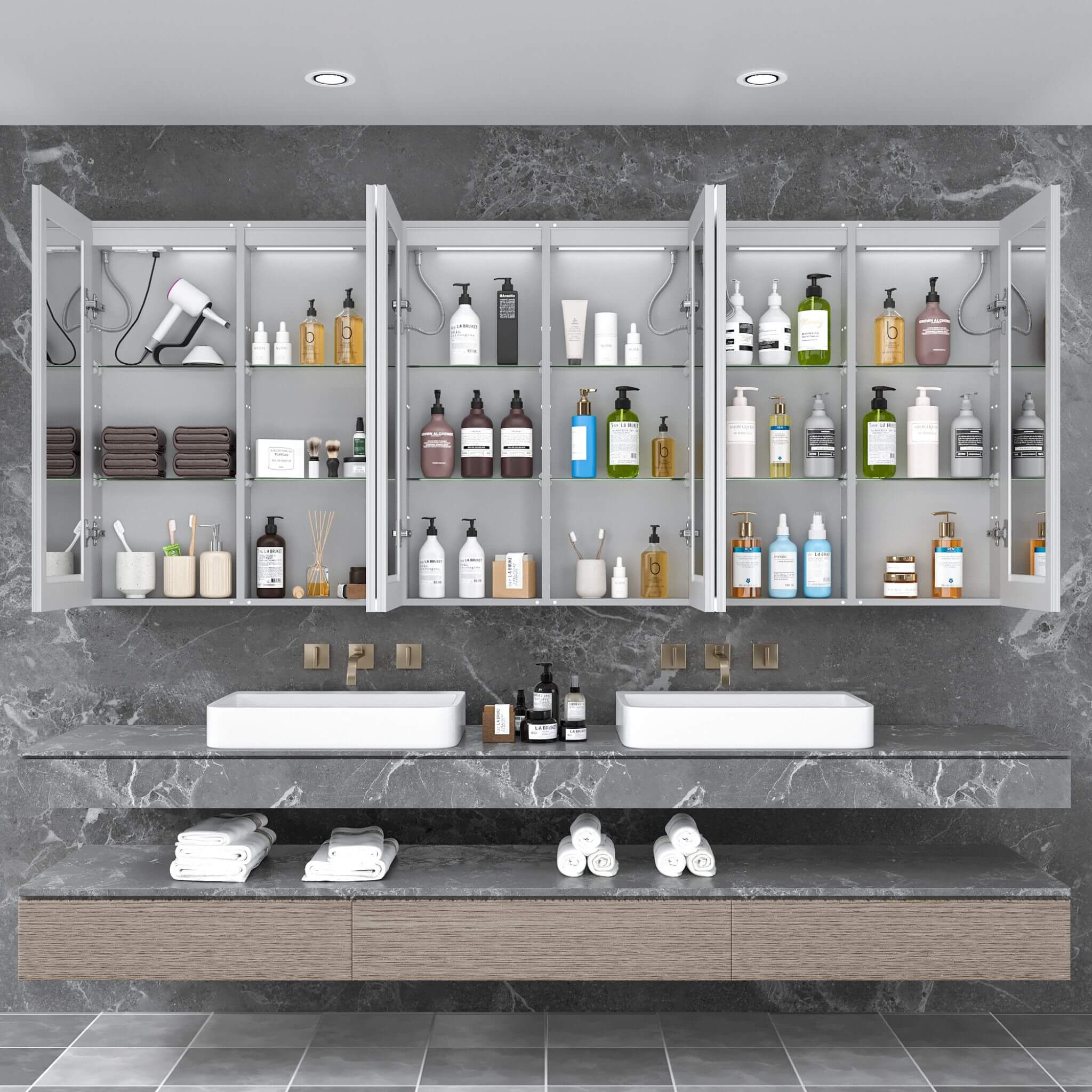 [96X40-Inch] Nuvia Wall-Mounted Medicine Cabinet Mirror With Anti-Fog And Tri-Color LED Lights (SAK82340) - Image 5