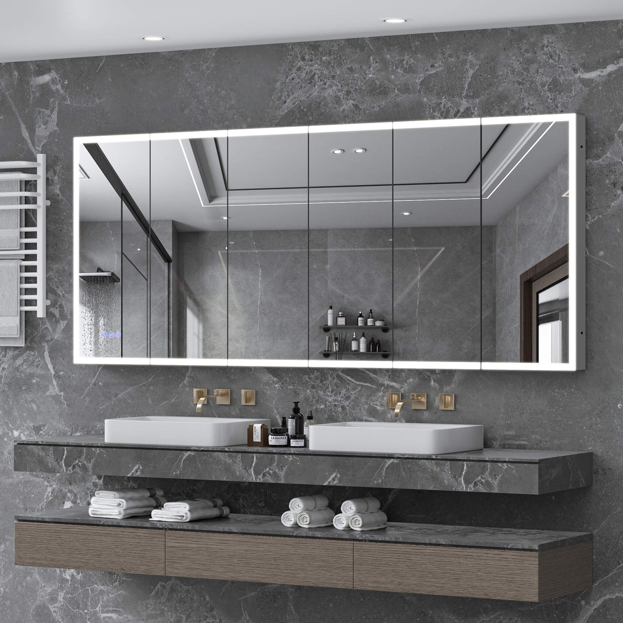 [96X40-Inch] Nuvia Wall-Mounted Medicine Cabinet Mirror With Anti-Fog And Tri-Color LED Lights (SAK82340) - Image 6