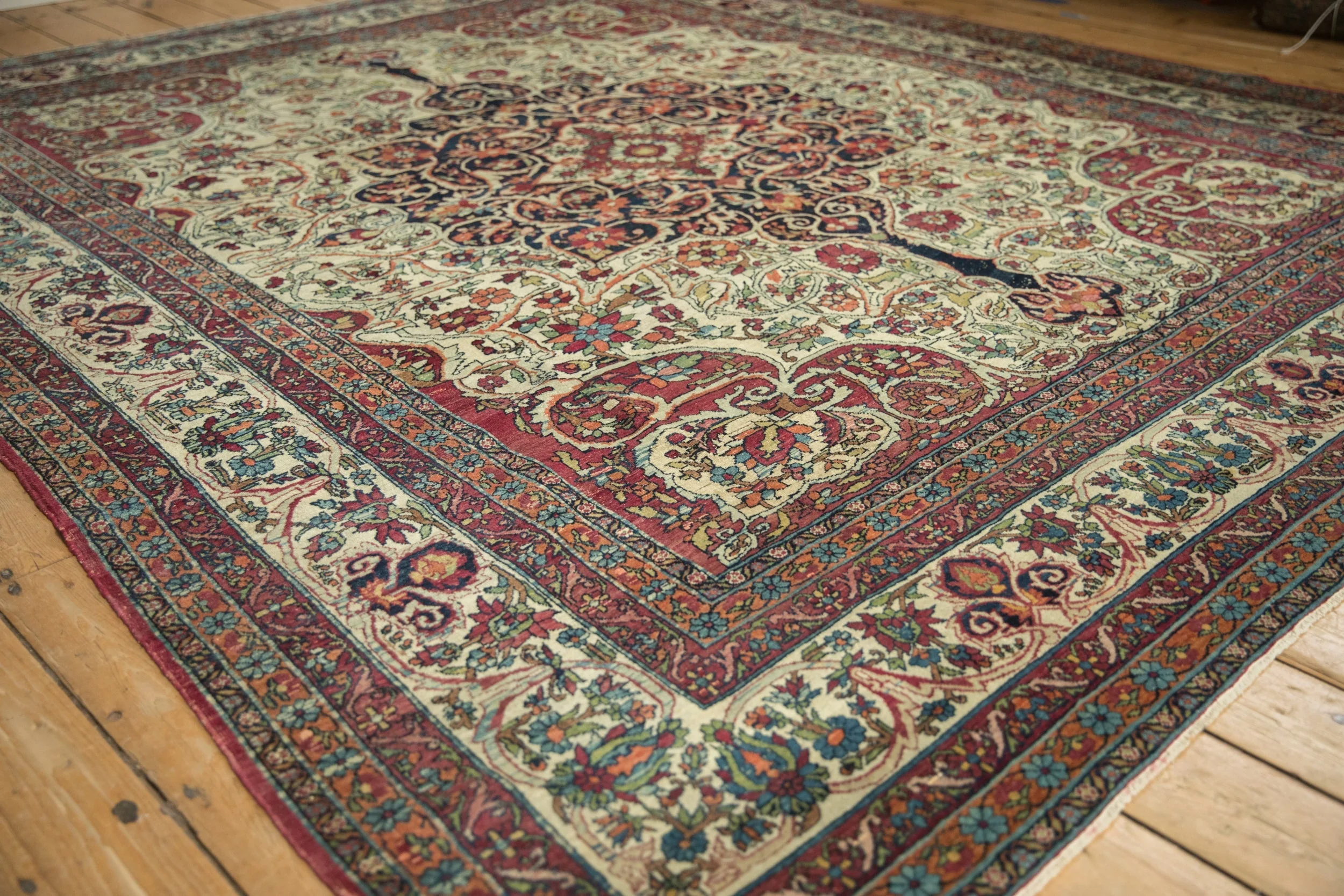 9x10 Antique Fine Kerman Square Carpet - Image 4