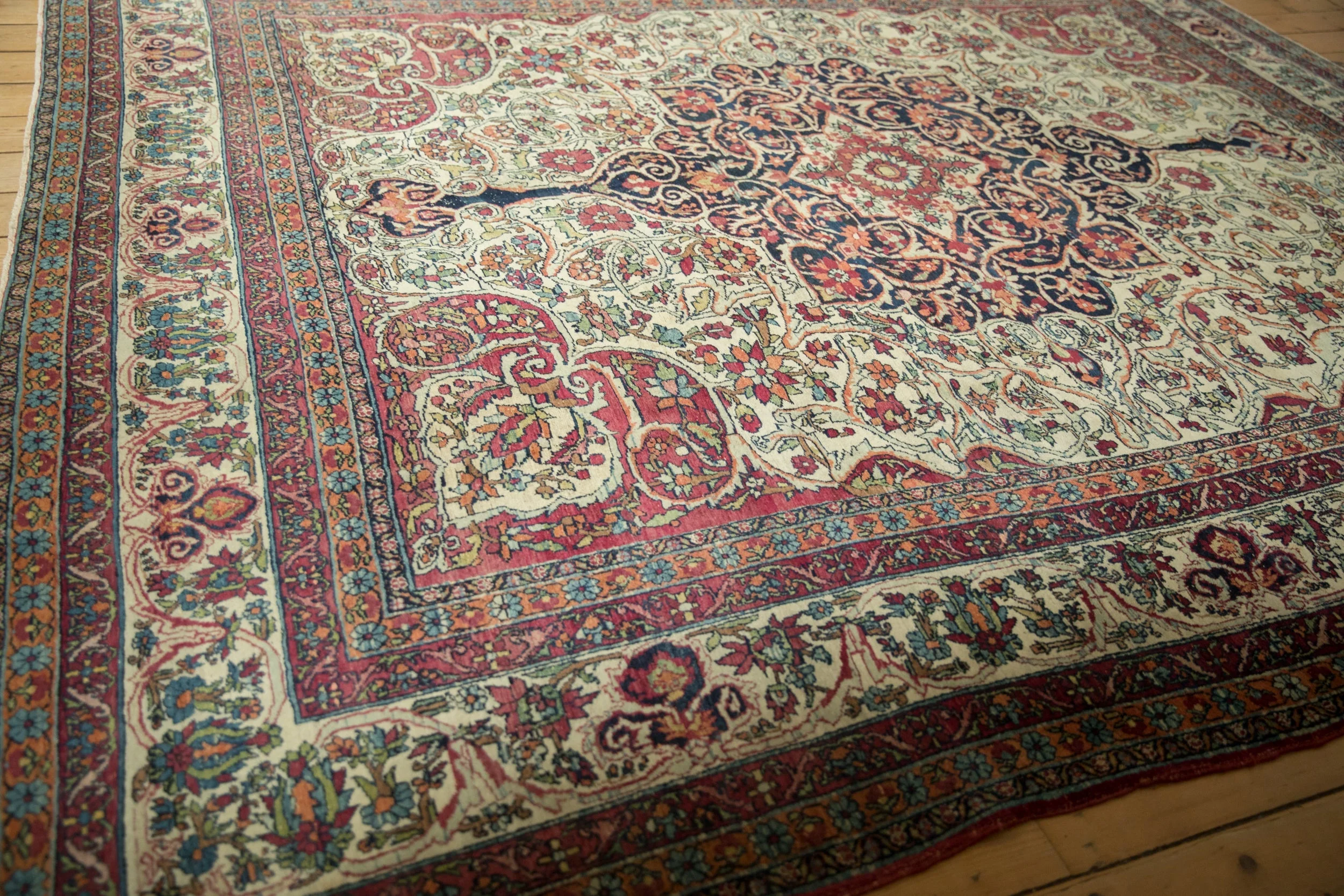 9x10 Antique Fine Kerman Square Carpet - Image 7