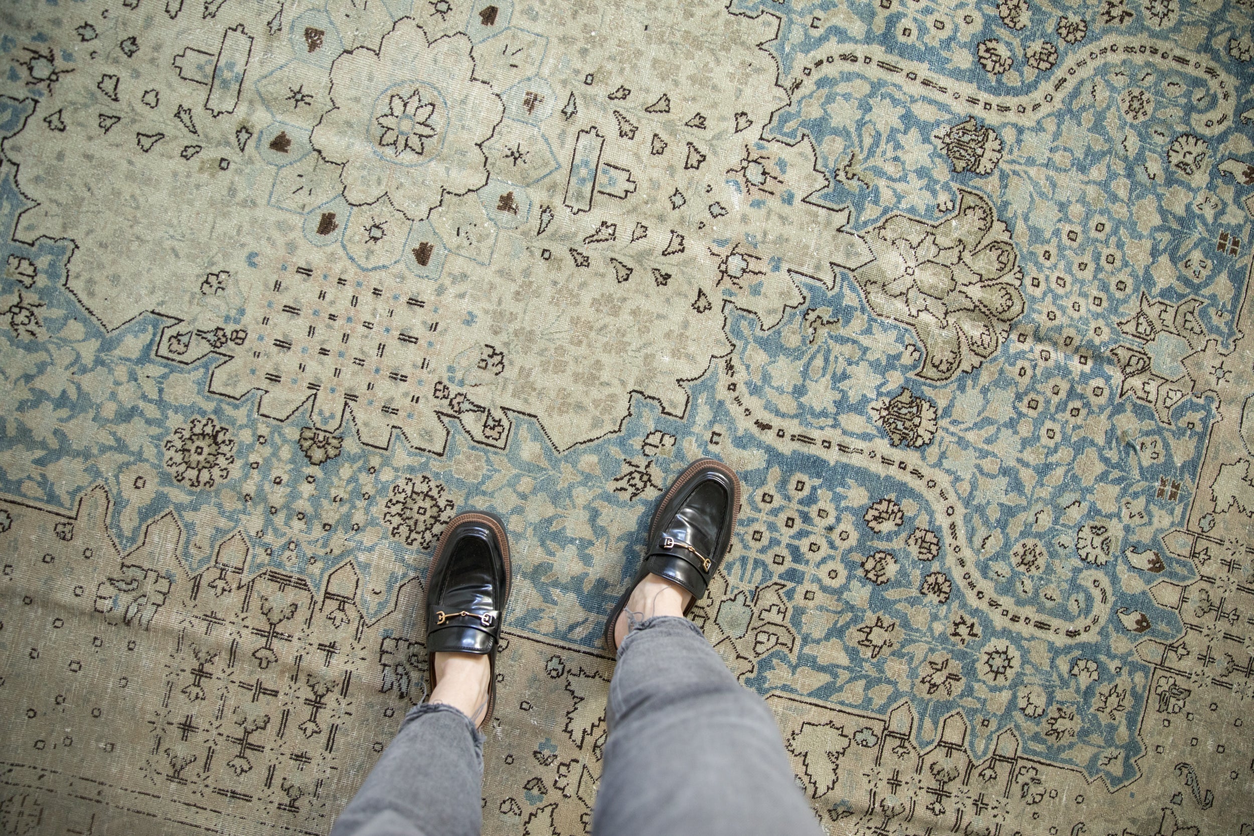 9x12.5 Vintage Distressed Tabriz Carpet - Image 2