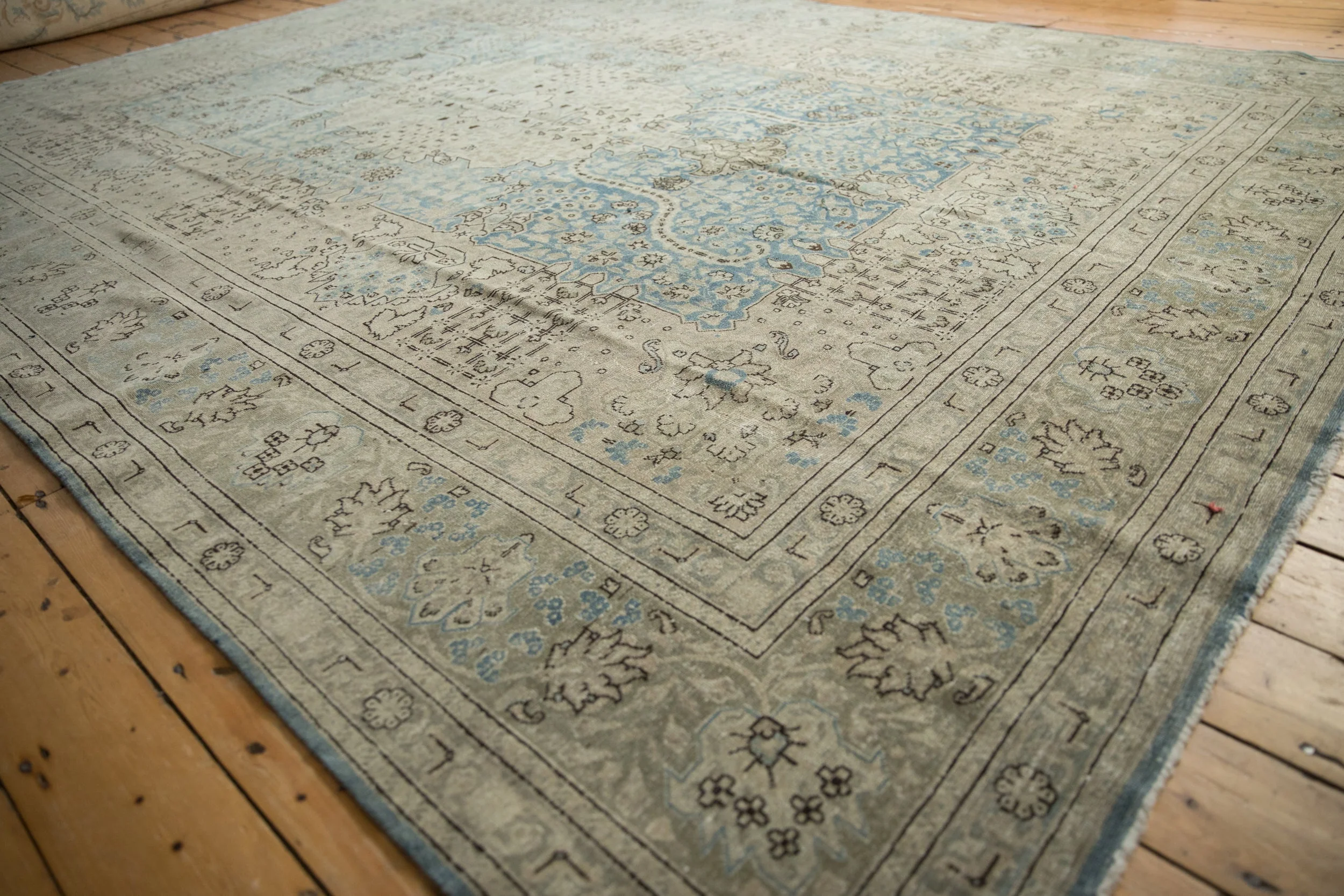 9x12.5 Vintage Distressed Tabriz Carpet - Image 4