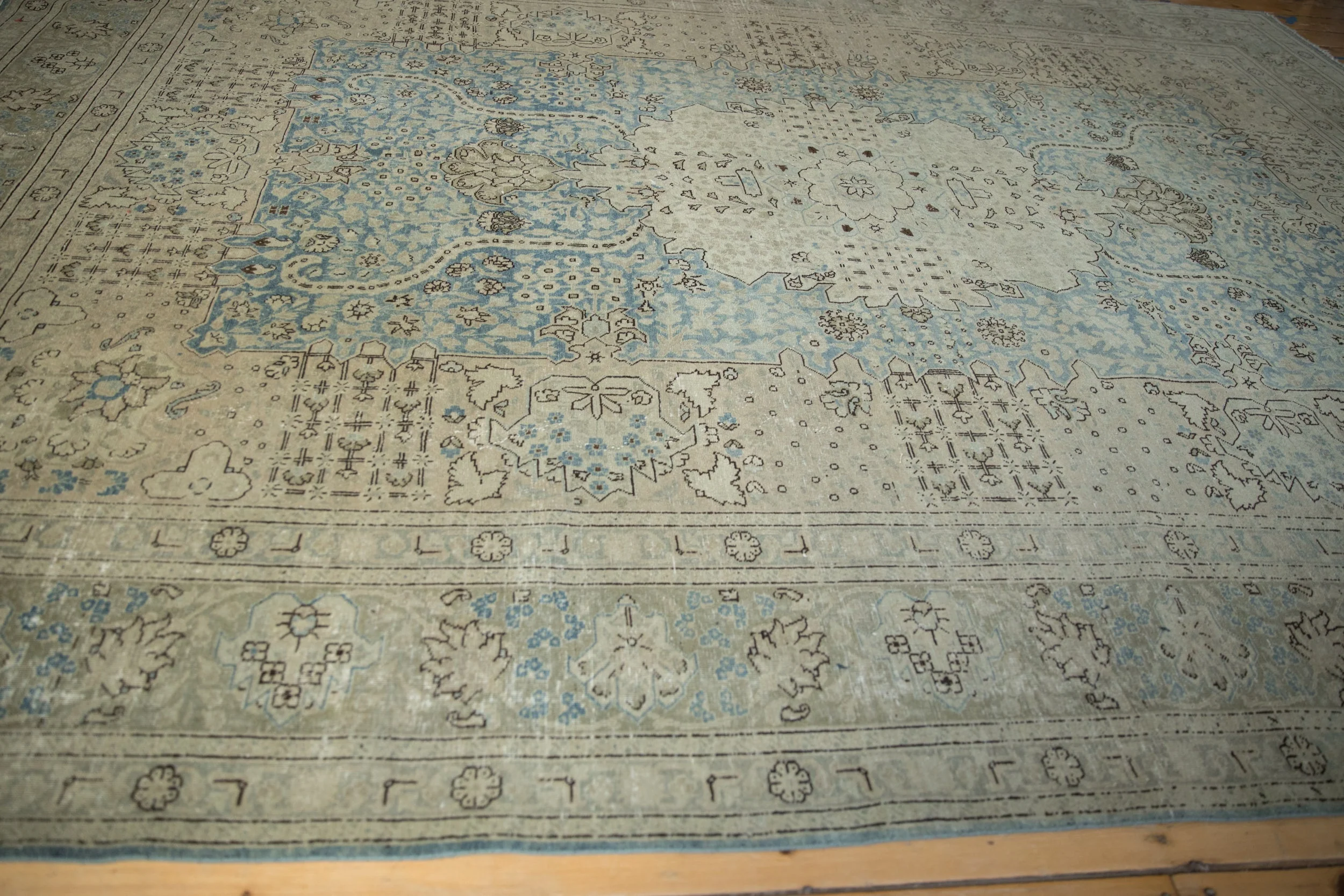 9x12.5 Vintage Distressed Tabriz Carpet - Image 6