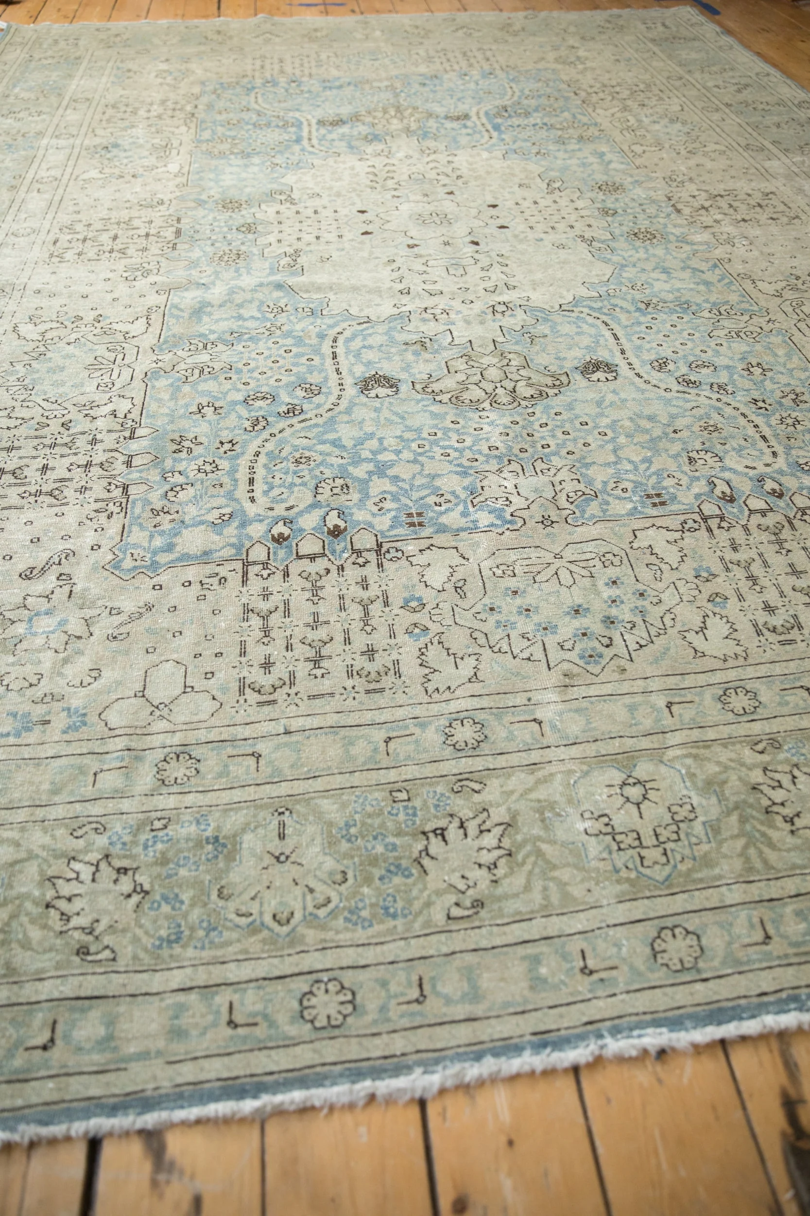 9x12.5 Vintage Distressed Tabriz Carpet - Image 8
