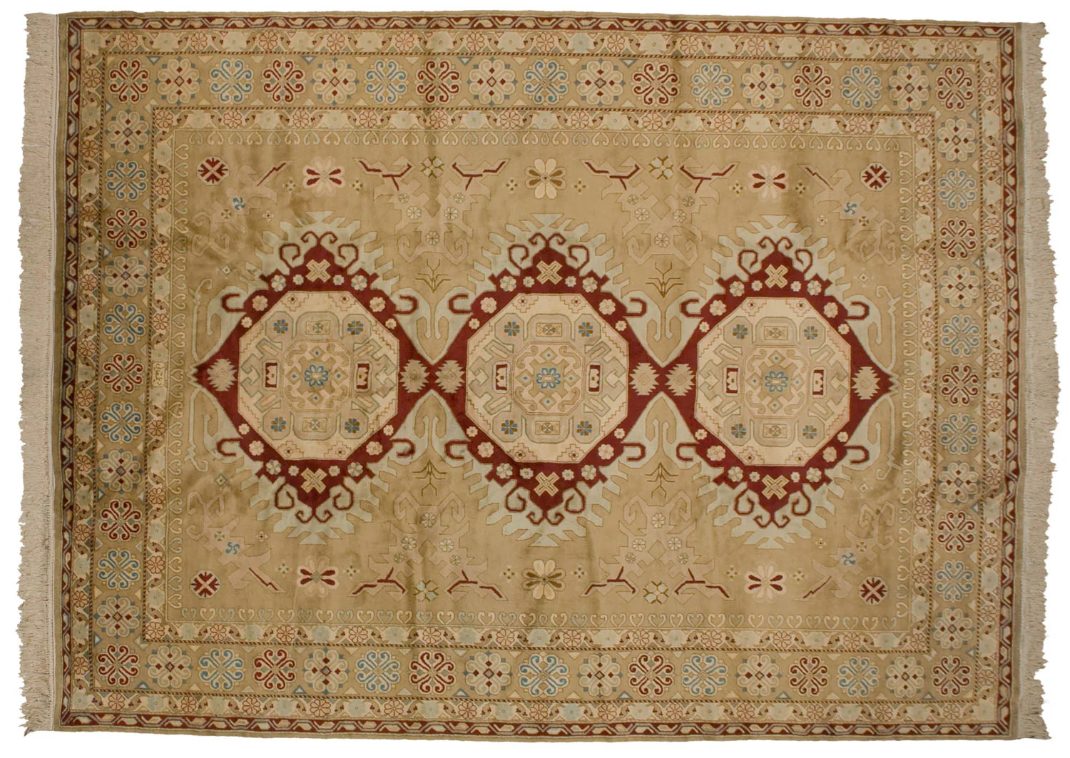 9x12 Vintage Distressed Bulgarian Caucasian Design Carpet - Image 7