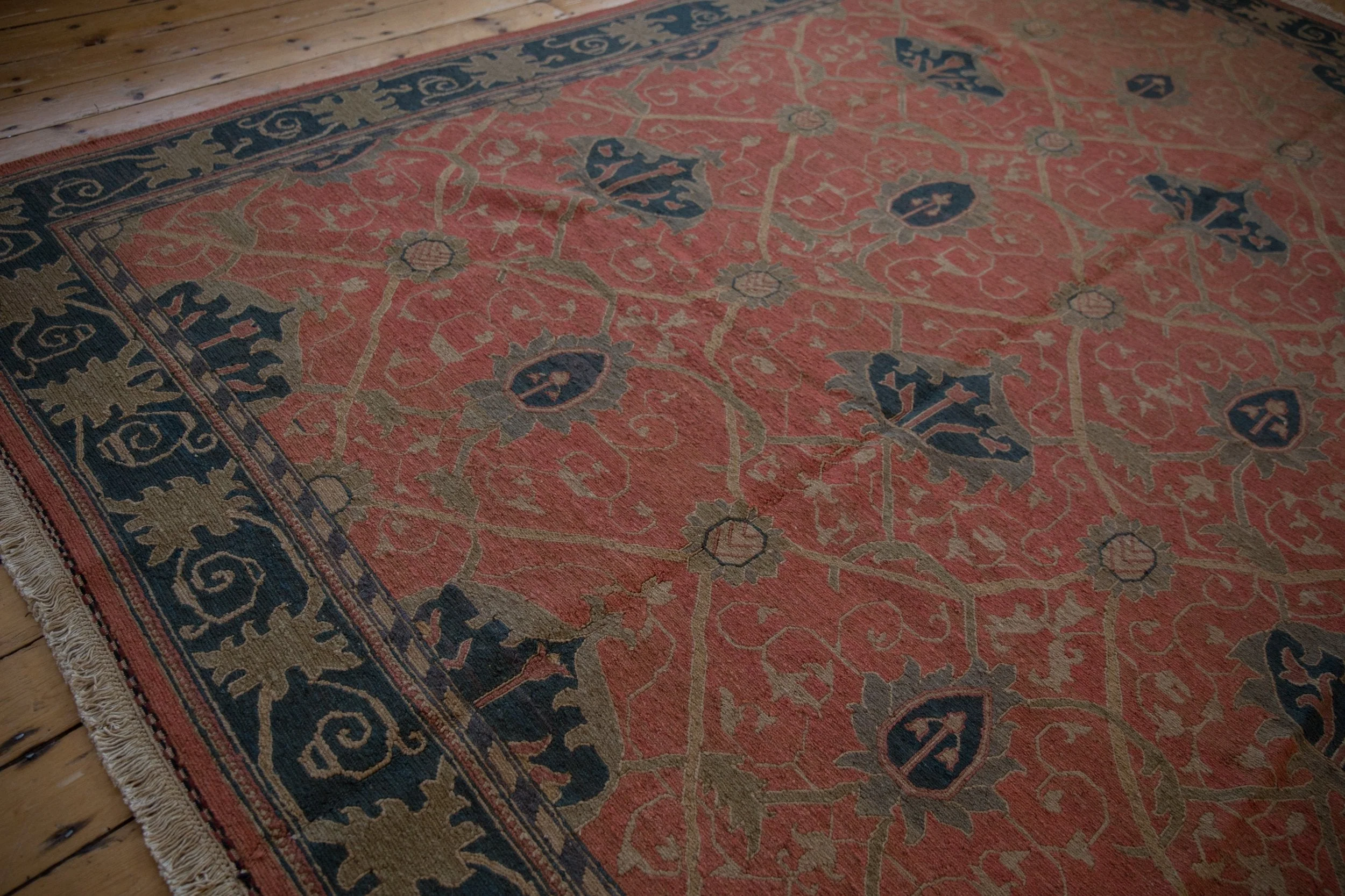 9x12 Vintage Tea Washed Indian Arts And Crafts Soumac Design Carpet - Image 7