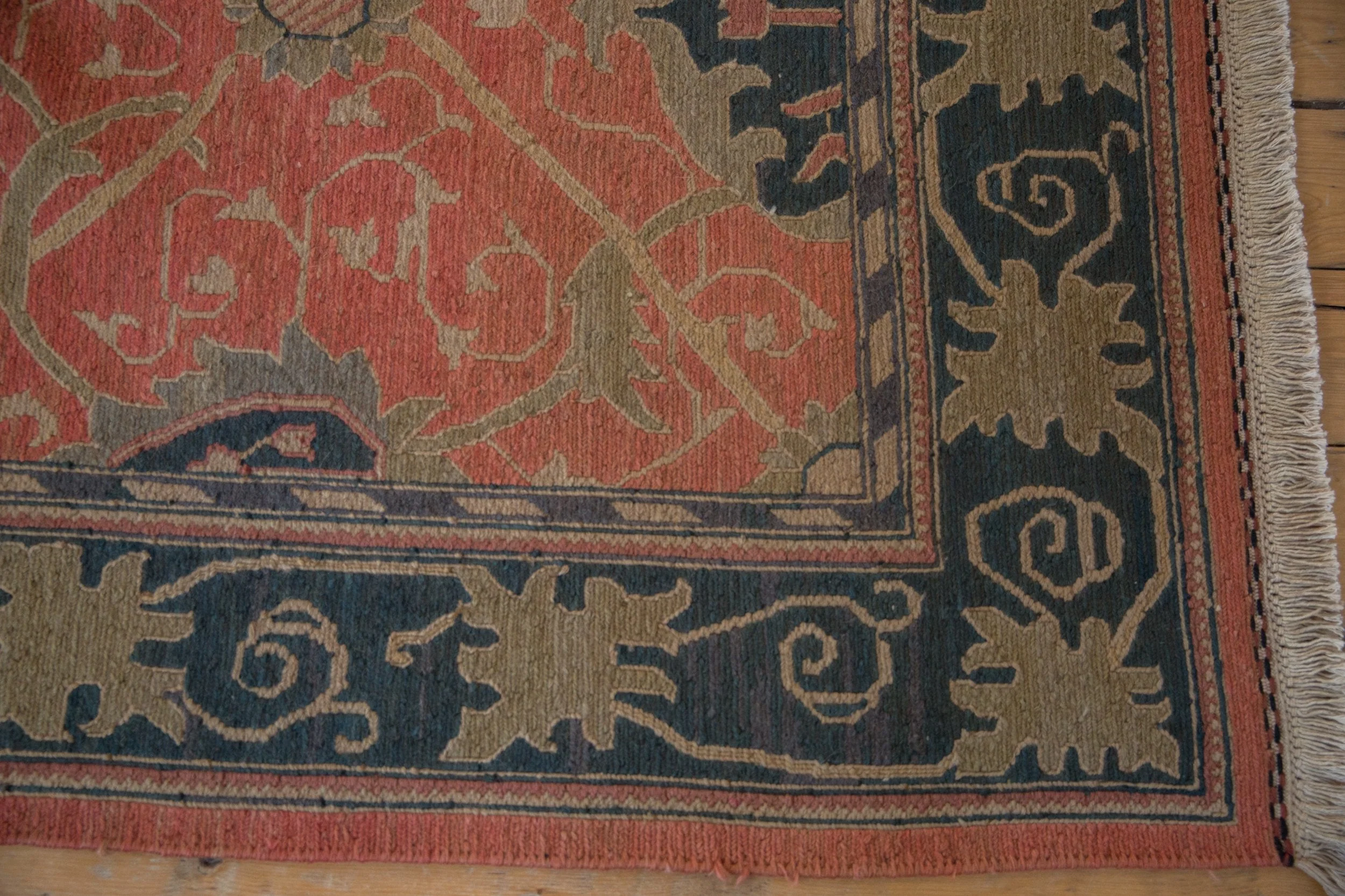 9x12 Vintage Tea Washed Indian Arts And Crafts Soumac Design Carpet - Image 9