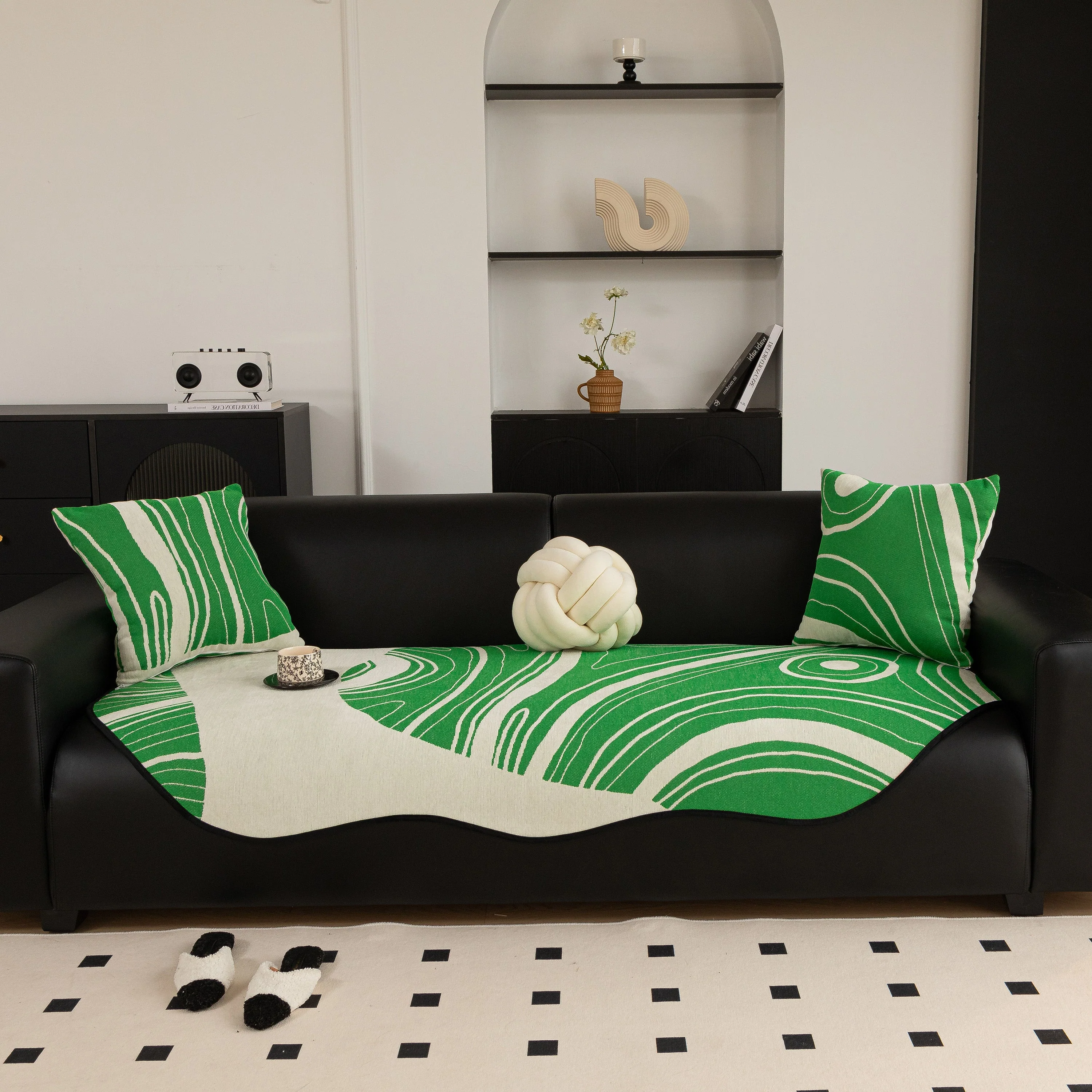 Abstract Art Sofa Cover with Wave Edge, Non Slip Couch Cover for Stylish Homes - Image 2