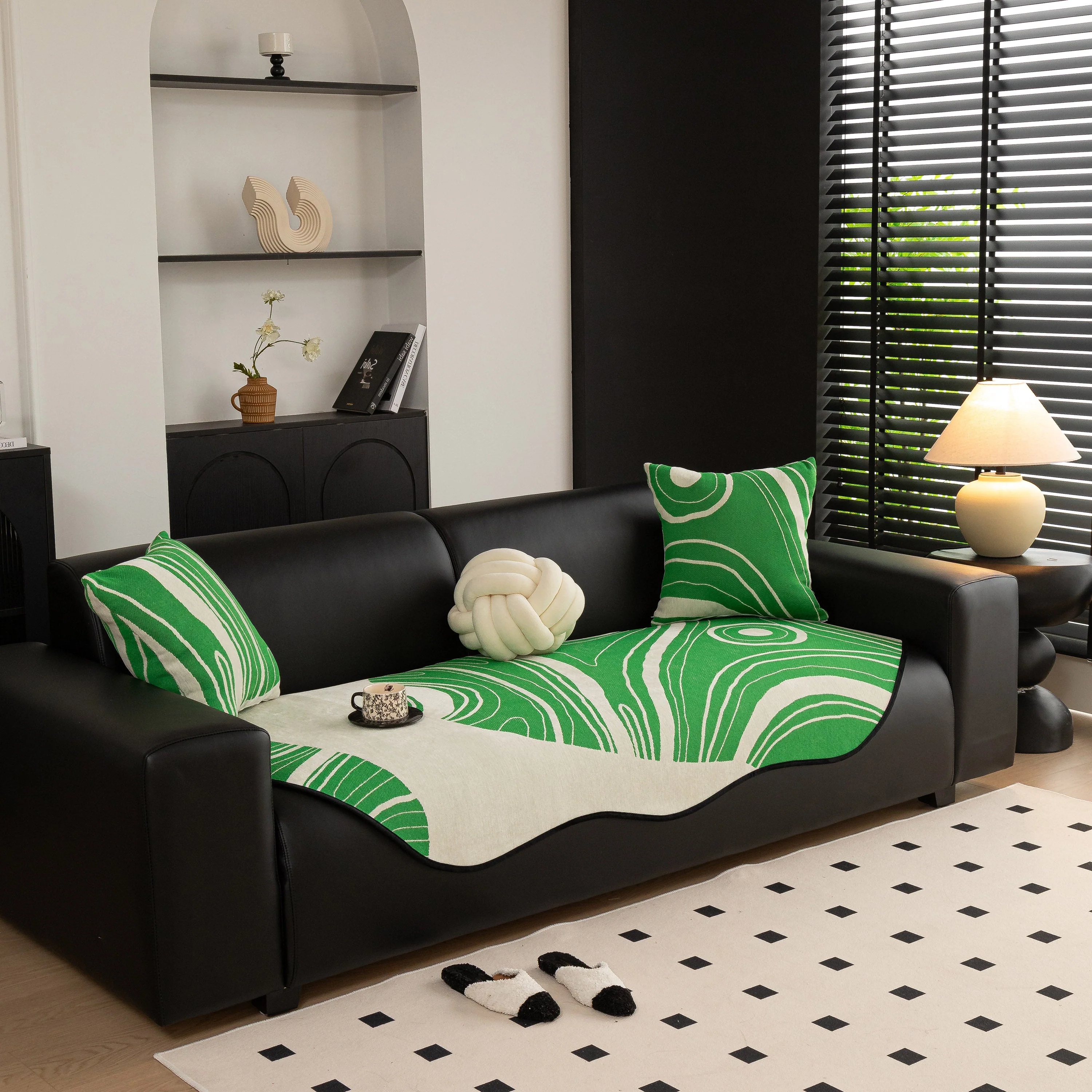 Abstract Art Sofa Cover with Wave Edge, Non Slip Couch Cover for Stylish Homes - Image 3