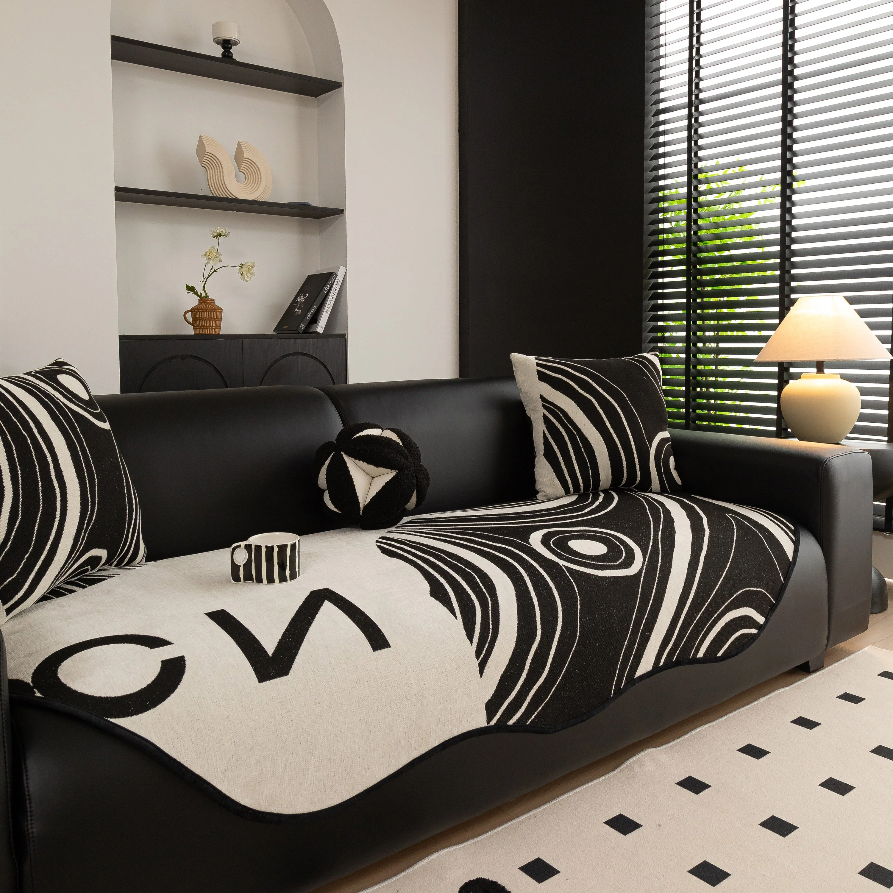 Abstract Art Sofa Cover with Wave Edge, Non Slip Couch Cover for Stylish Homes - Image 43