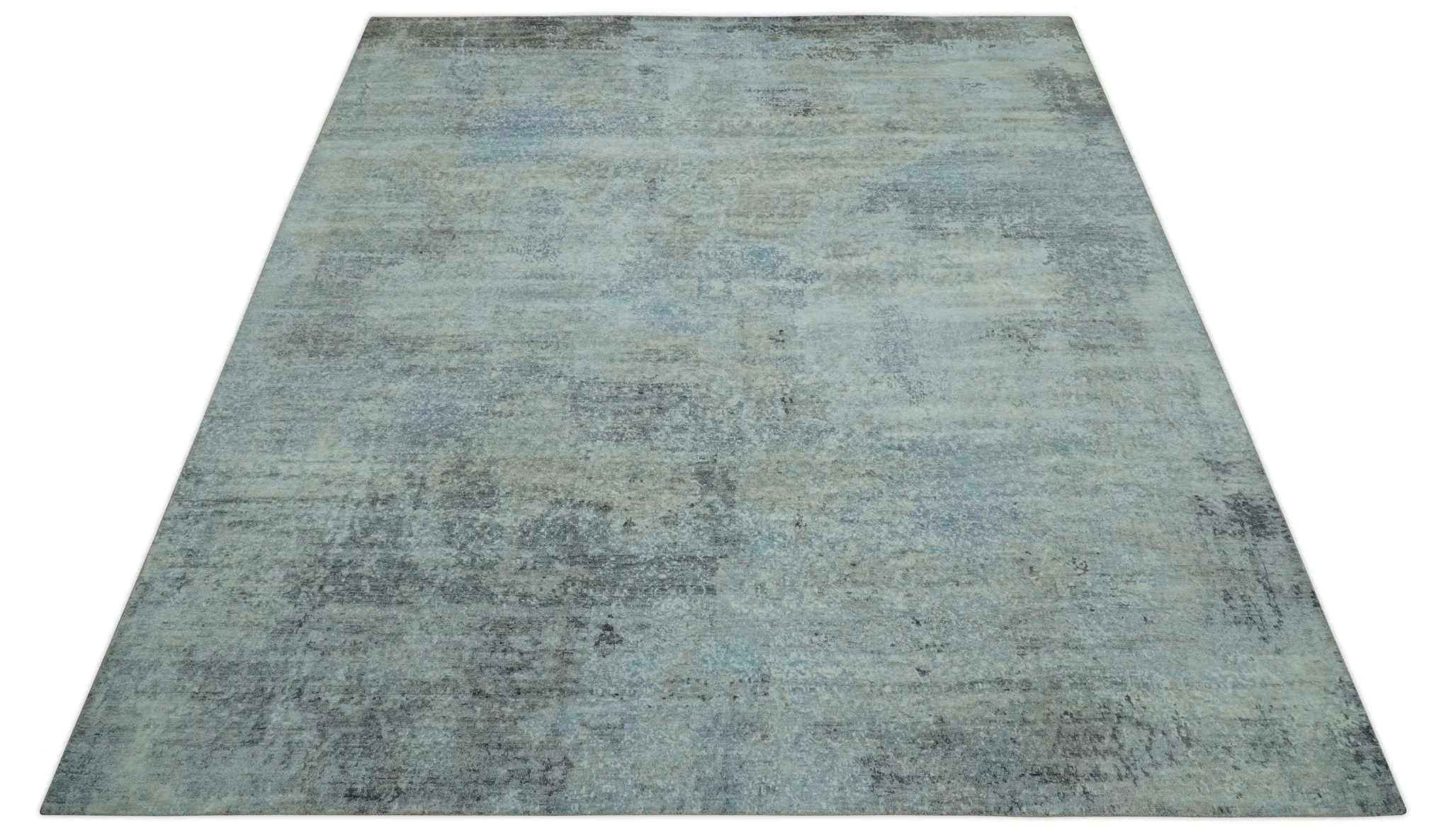 Abstract Blue And Gray  8x10 Hand Knotted Bamboo Silk Area Rug - Image 10