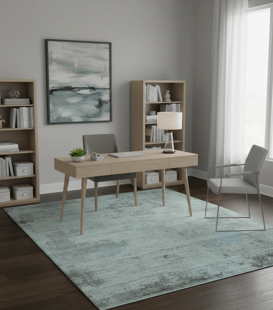 Abstract Blue And Gray  8x10 Hand Knotted Bamboo Silk Area Rug - Image 2