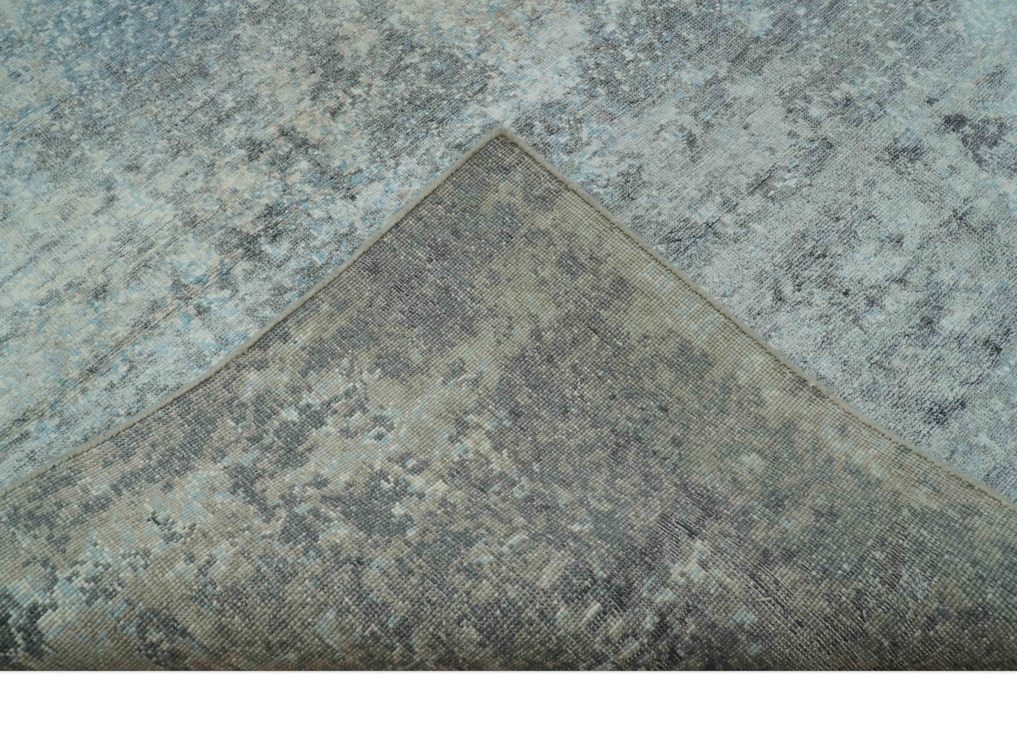 Abstract Blue And Gray  8x10 Hand Knotted Bamboo Silk Area Rug - Image 3