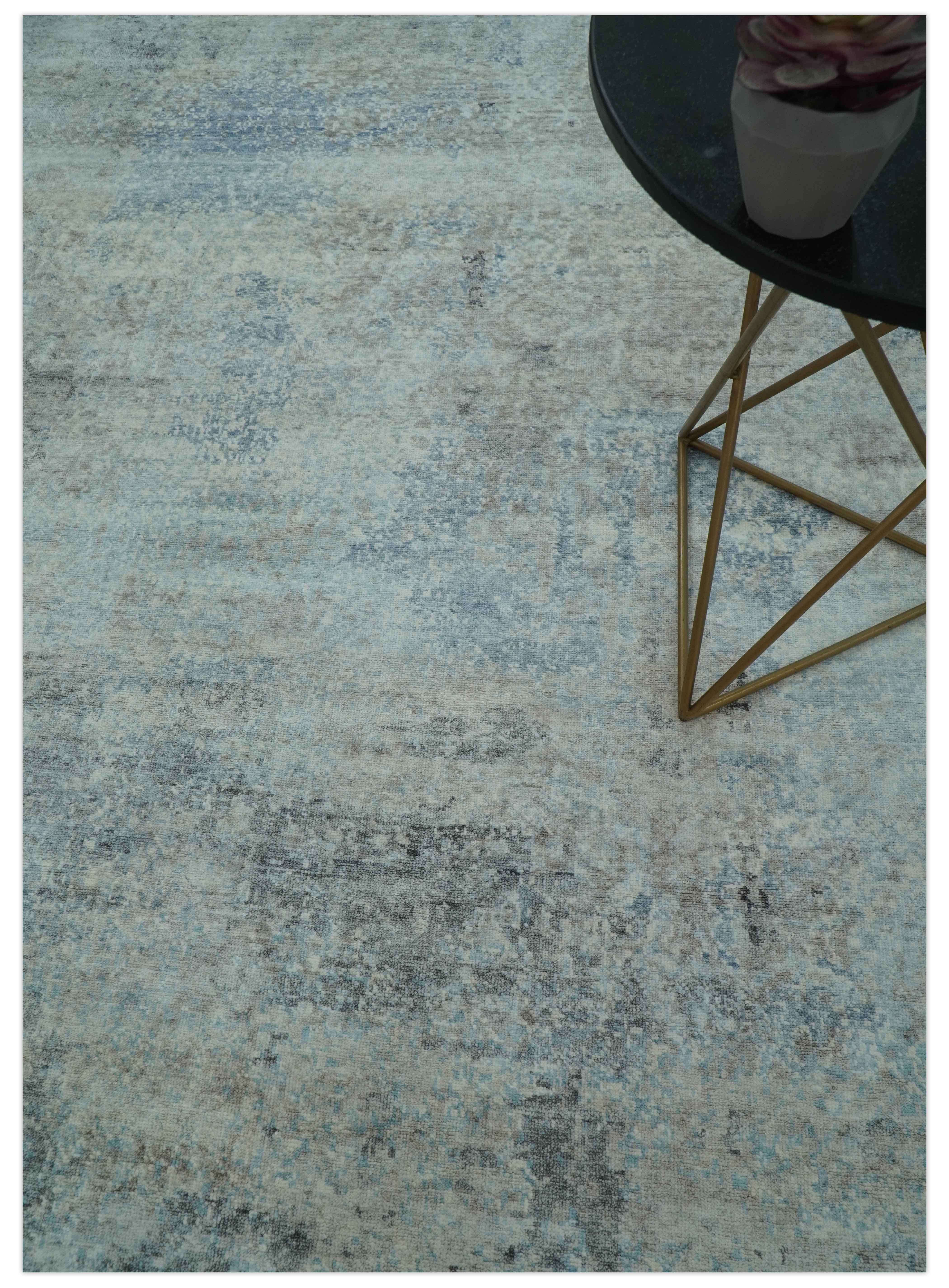 Abstract Blue And Gray  8x10 Hand Knotted Bamboo Silk Area Rug - Image 8