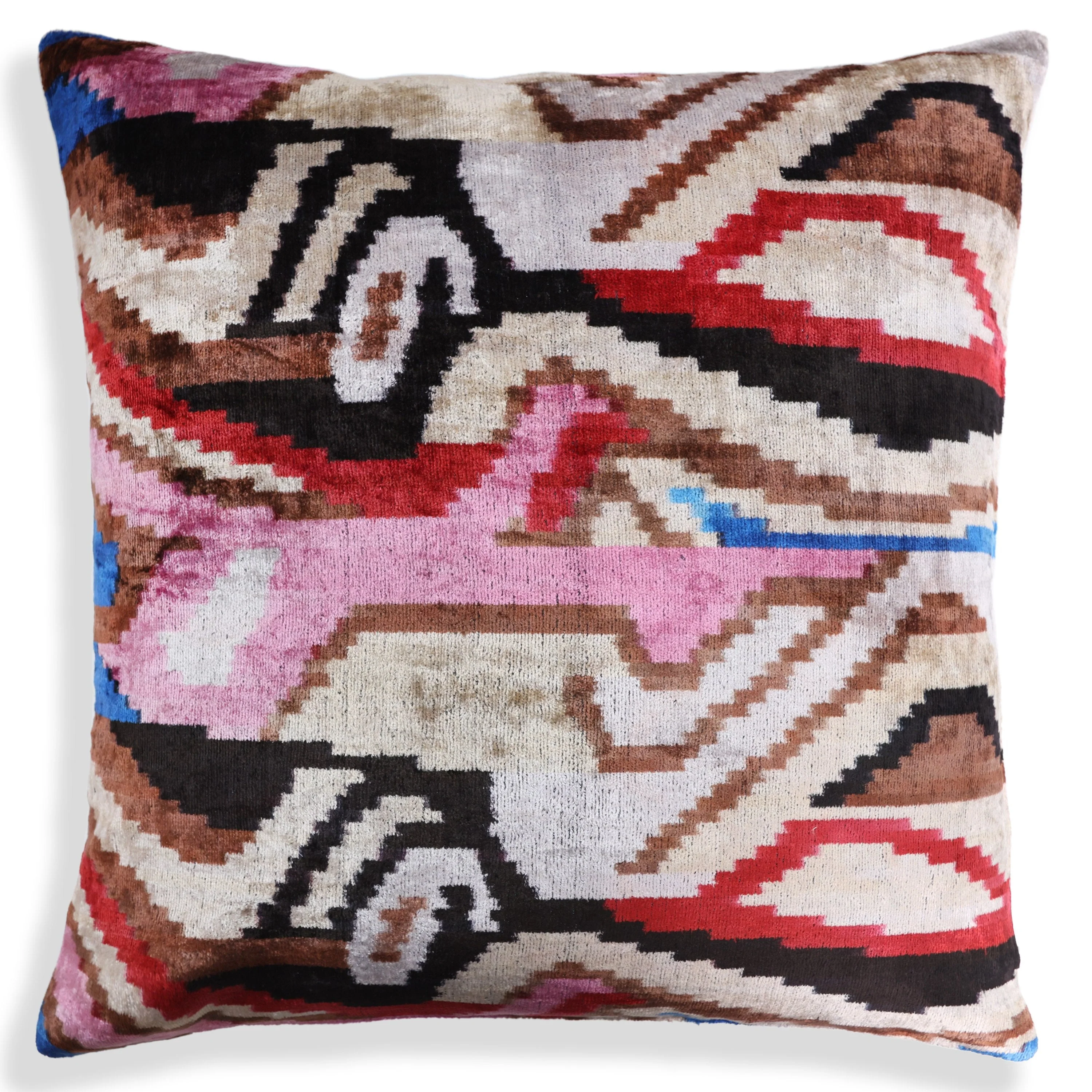 Abstract Multicolor Silk Velvet Pillow – 20x20 Handmade Art Deco Cushion - Image 10