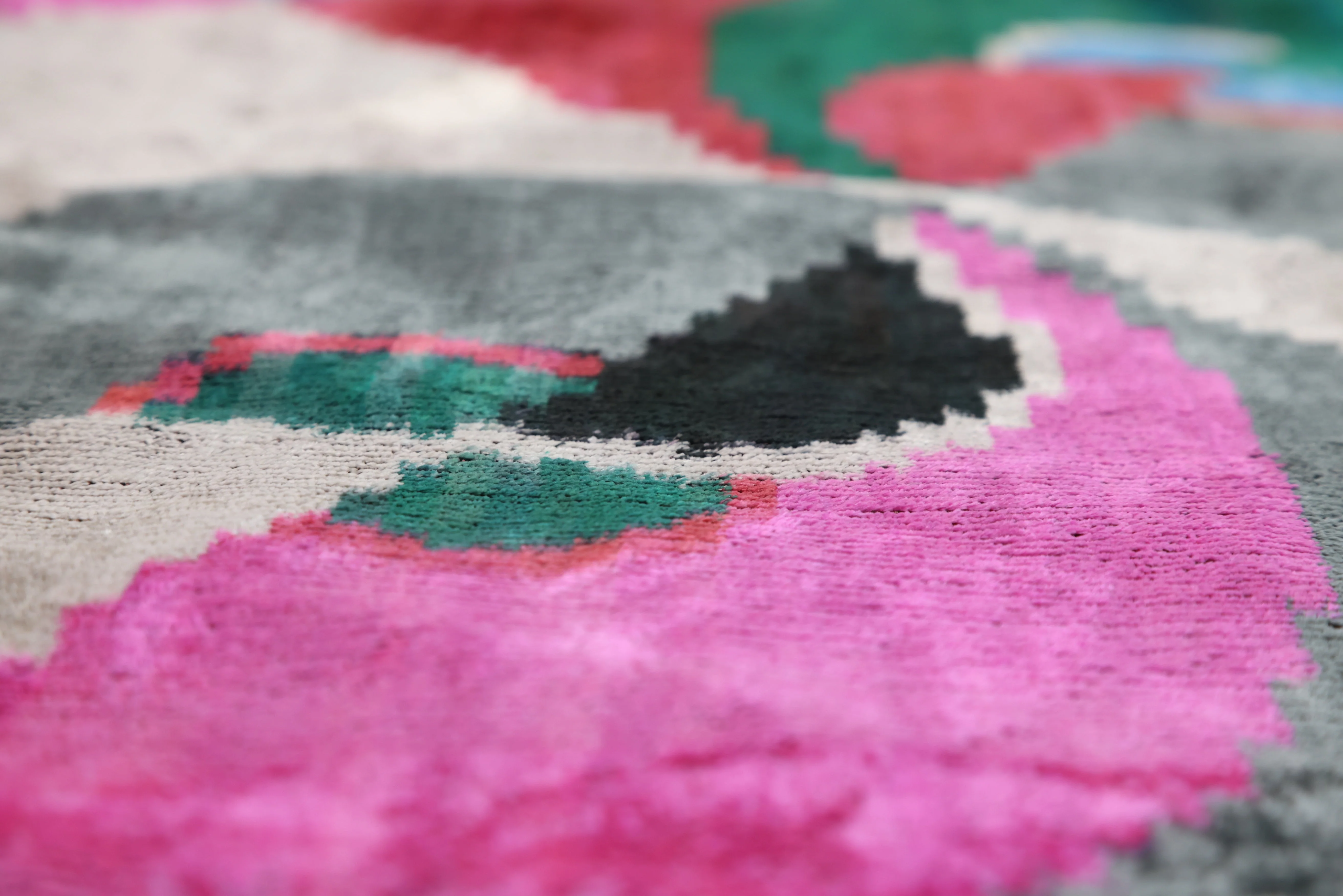 Abstract Multicolor Silk Velvet Pillow – Handmade 16x24 Inch - Image 4