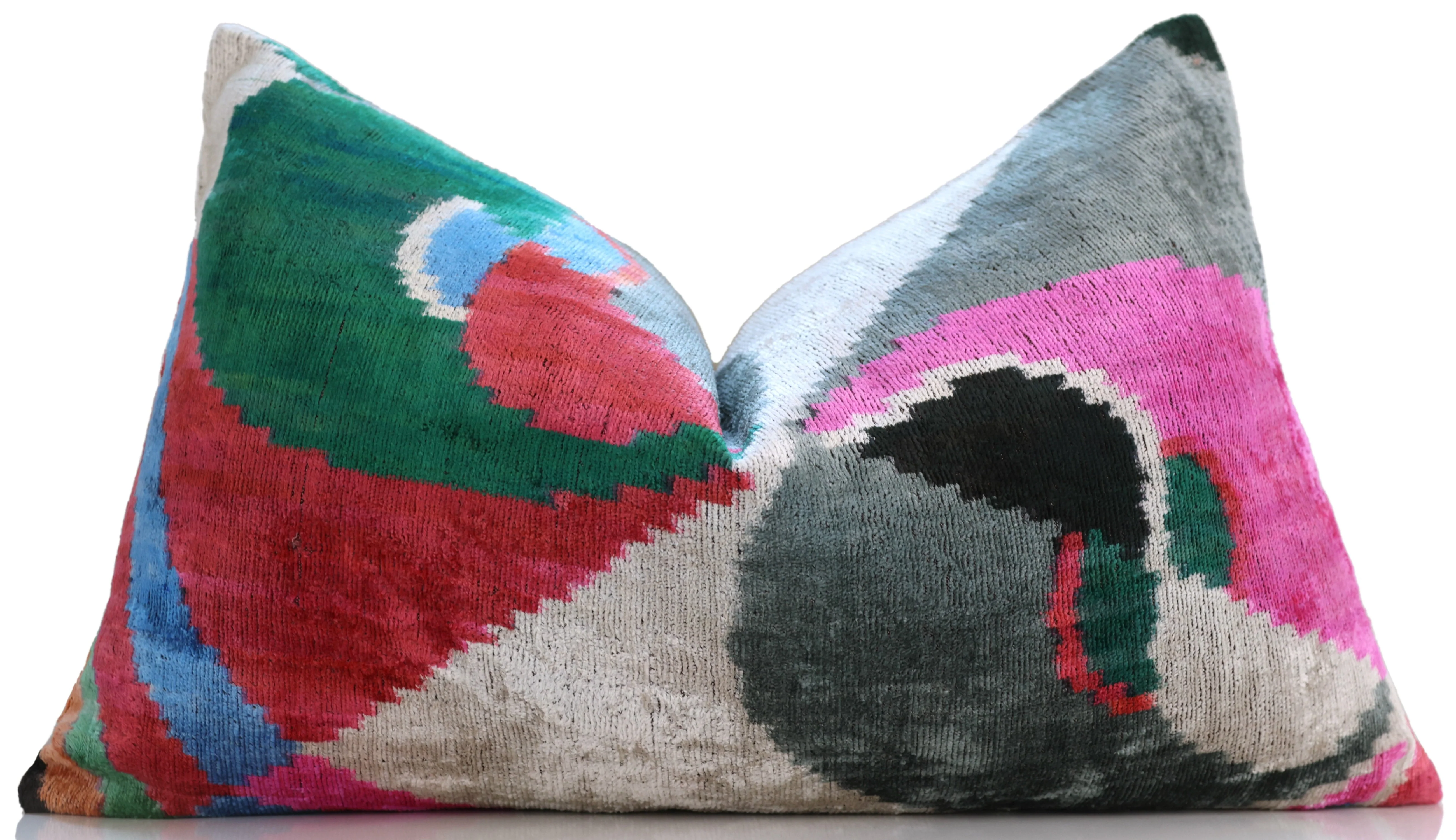 Abstract Multicolor Silk Velvet Pillow – Handmade 16x24 Inch - Image 5