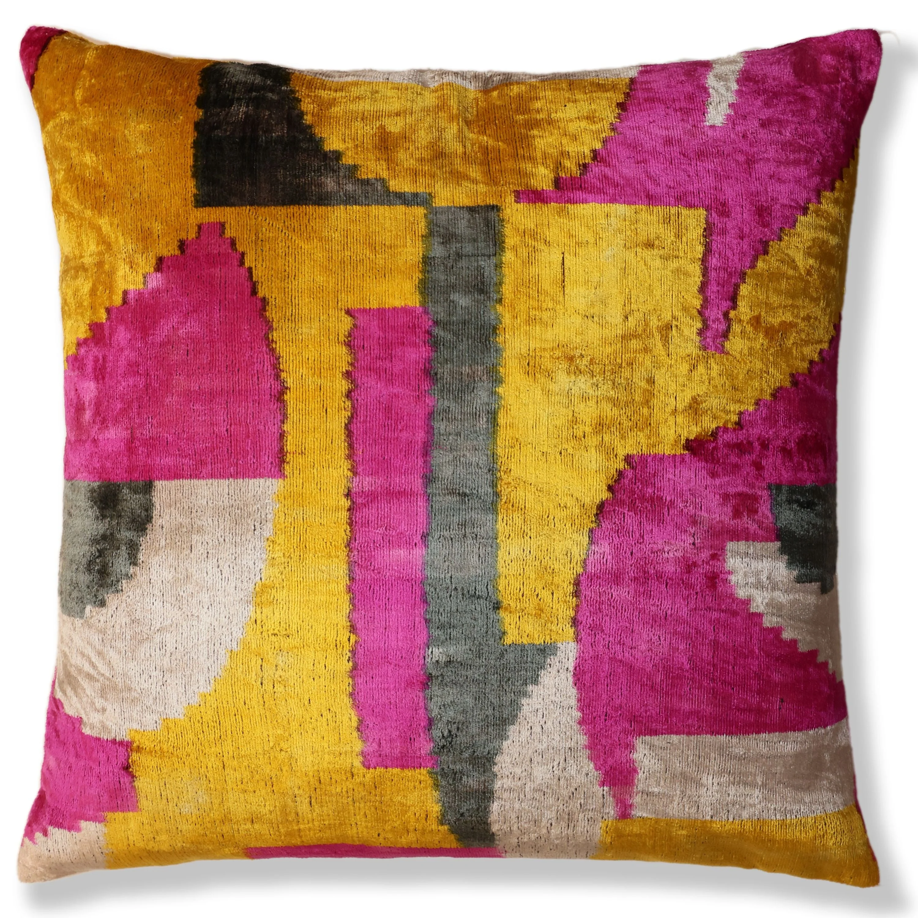 Abstract Silk Velvet Pillow 20x20 in Handmade Geometric Luxury Accent Cushion - Image 5