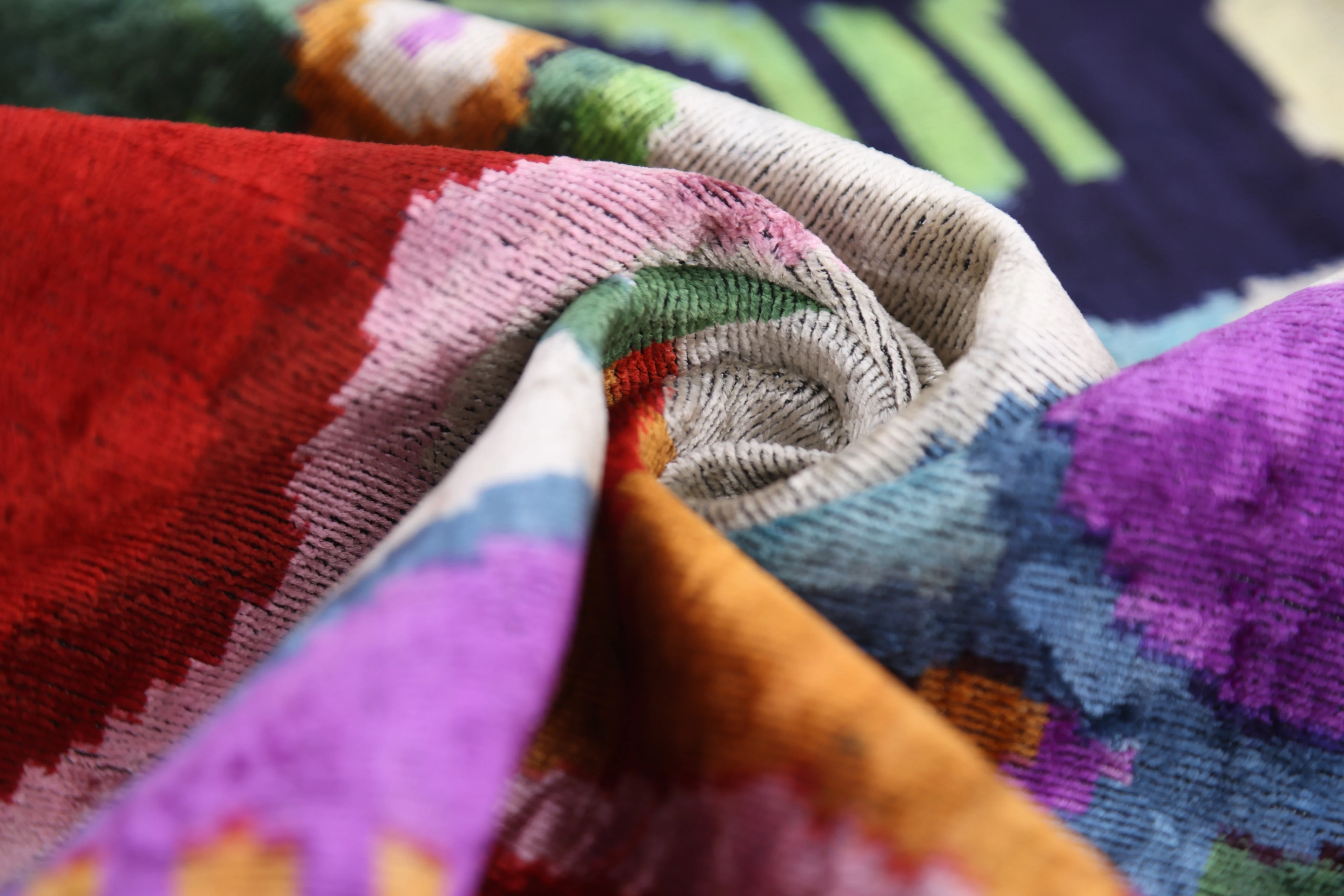 Abstract Velvet Pillow 16x24 – Multicolor Ikat, Handcrafted Luxury - Image 2
