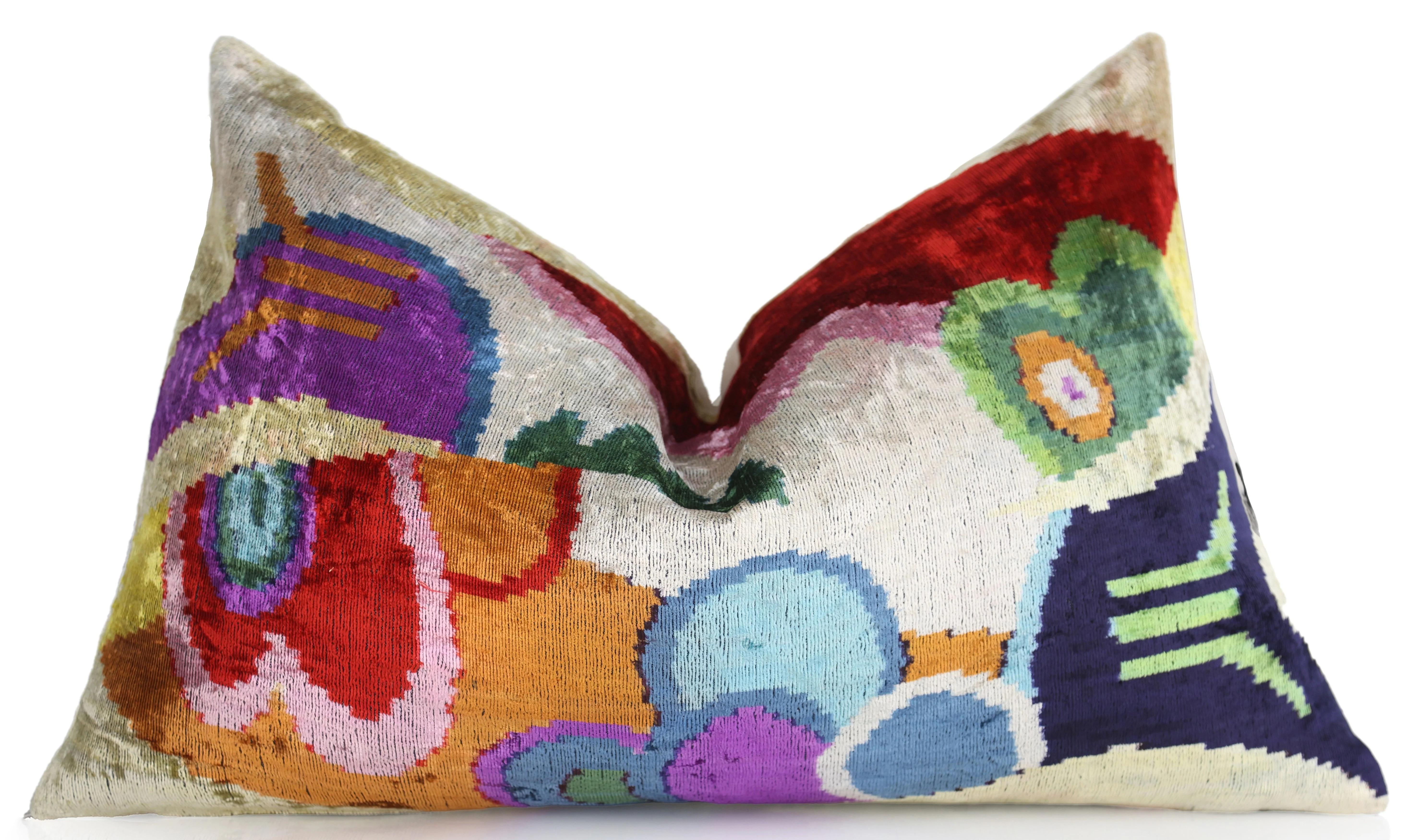 Abstract Velvet Pillow 16x24 – Multicolor Ikat, Handcrafted Luxury - Image 4