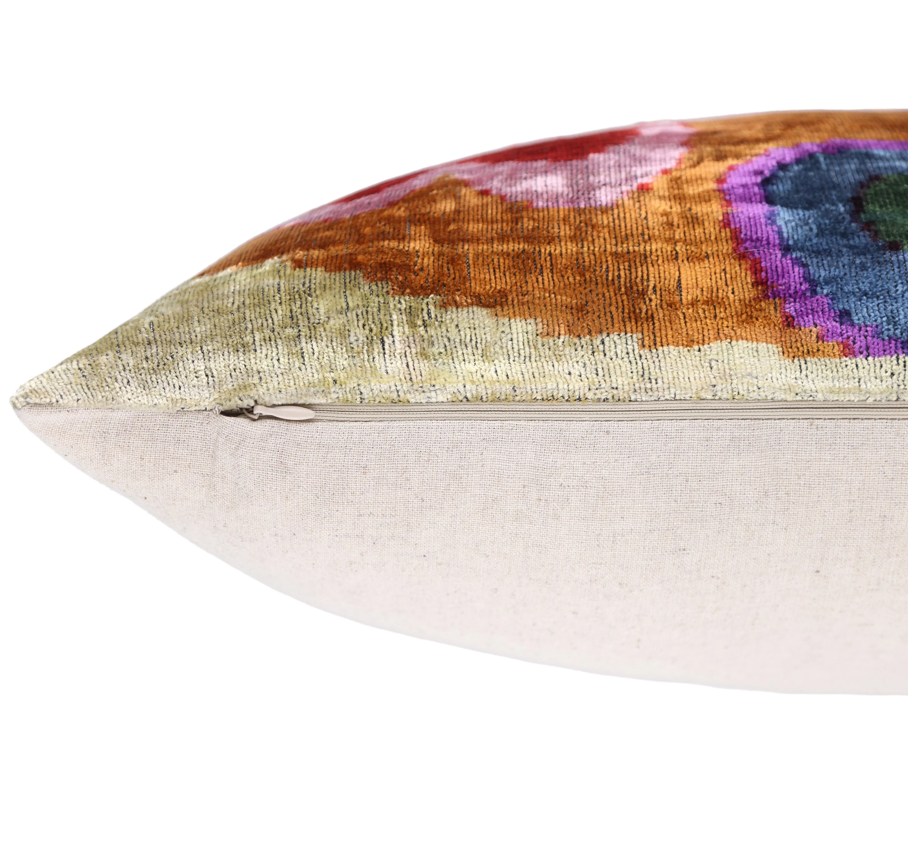 Abstract Velvet Pillow 16x24 – Multicolor Ikat, Handcrafted Luxury - Image 5