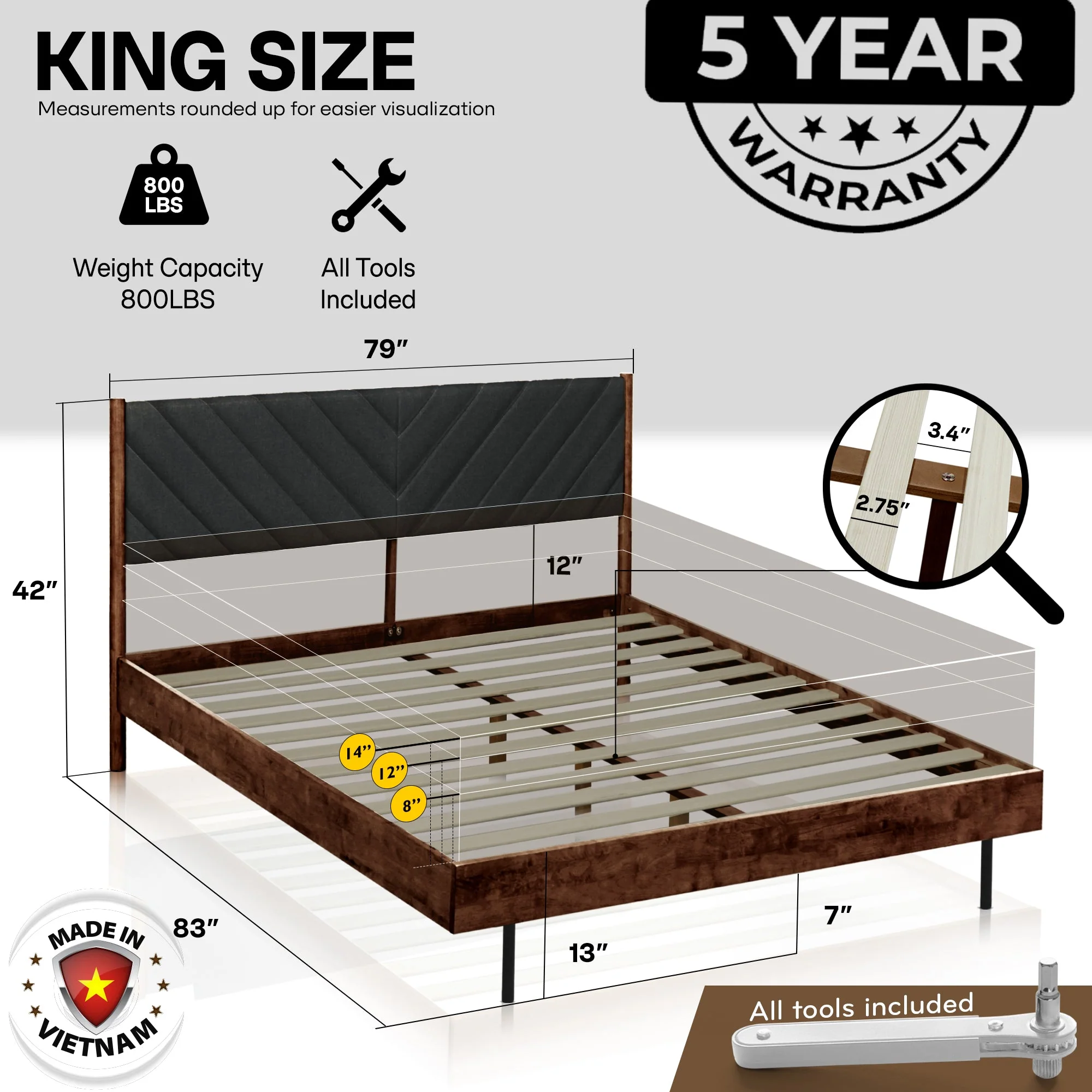 Acacia Astoria Upholstered Solid Wood Bed Frame for Elegant Bedrooms - Image 13