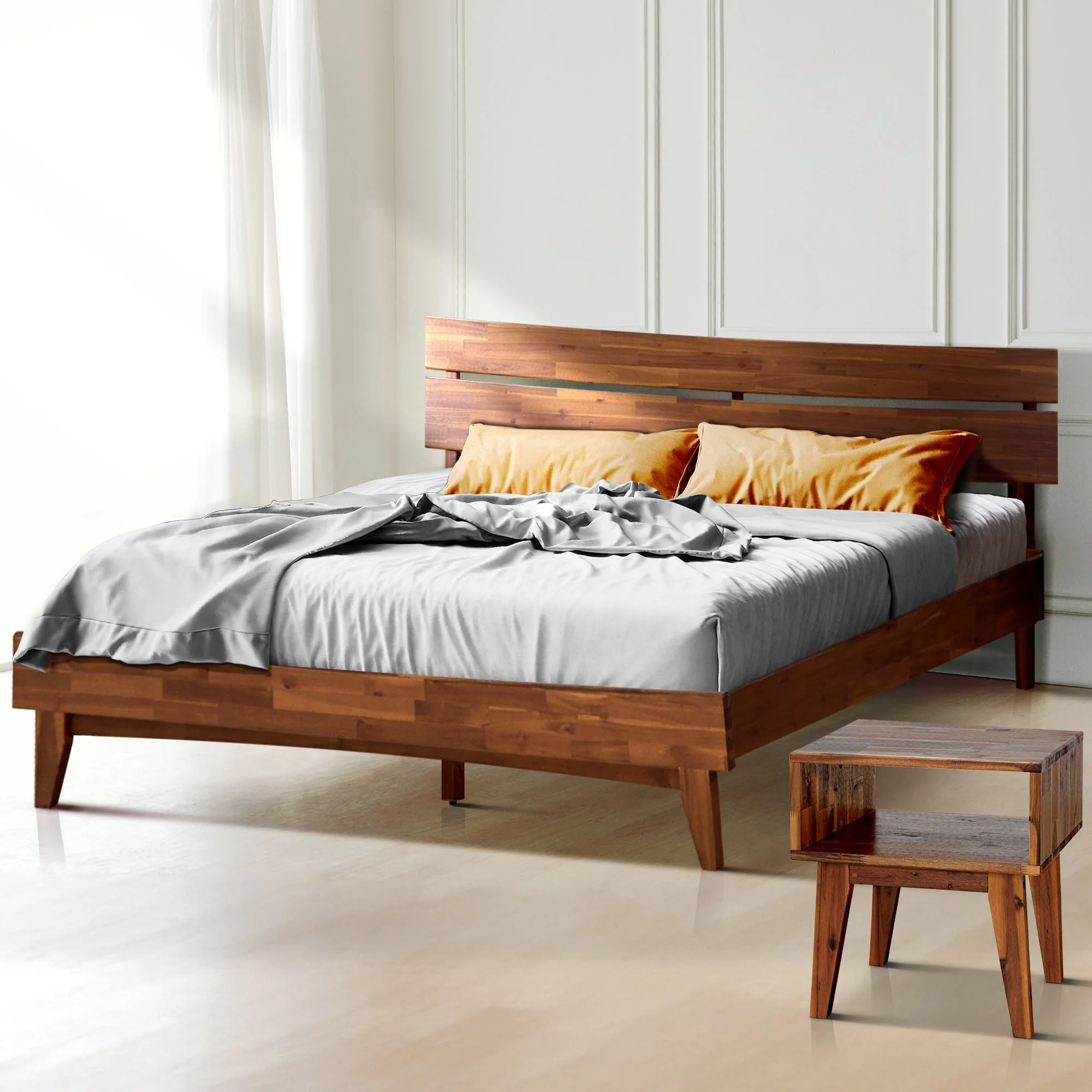 Acacia Aurora Bed Frame & Nightstand Set for Stylish Bedrooms - Image 11