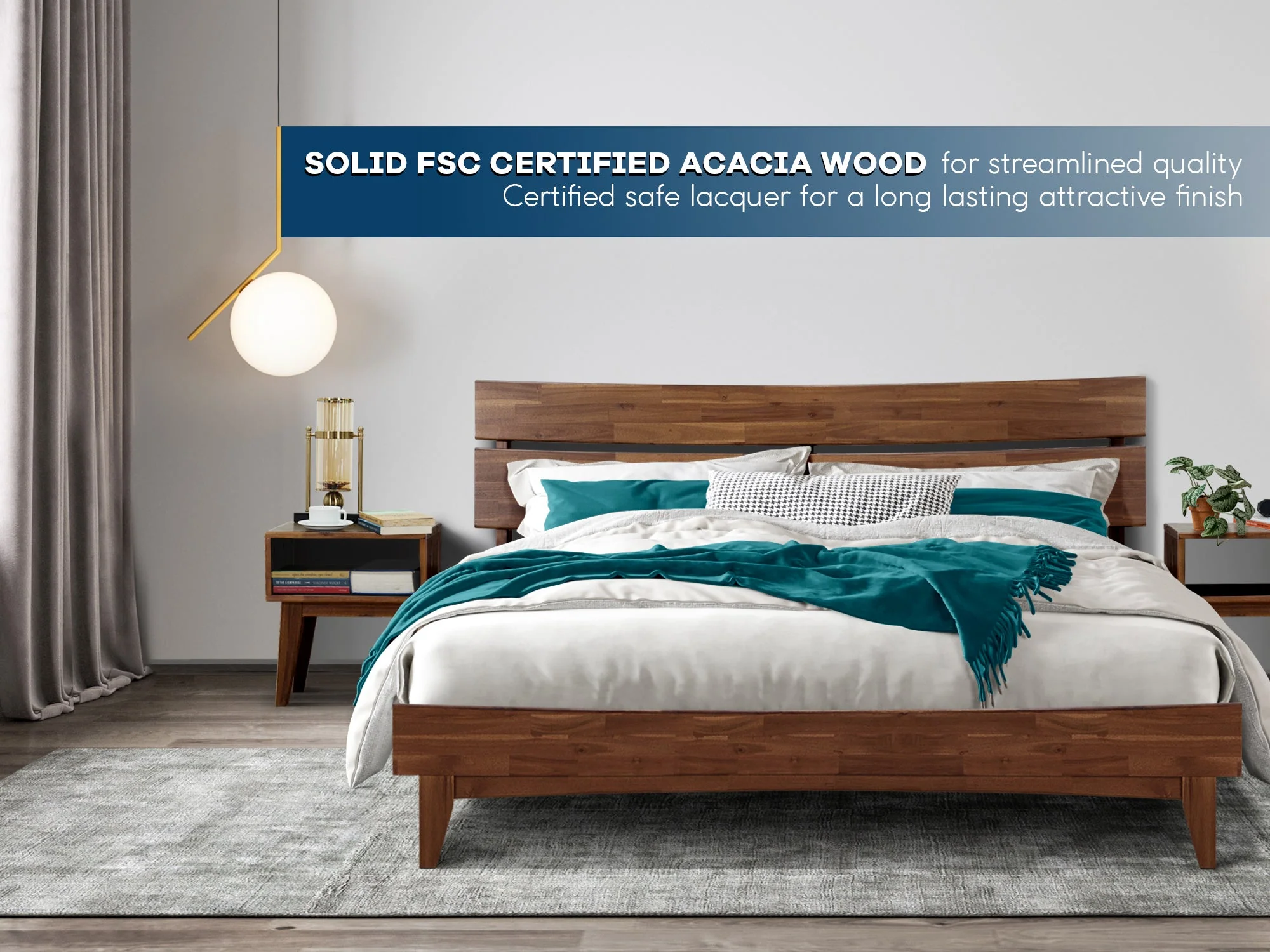 Acacia Aurora Bed Frame & Nightstand Set for Stylish Bedrooms - Image 12