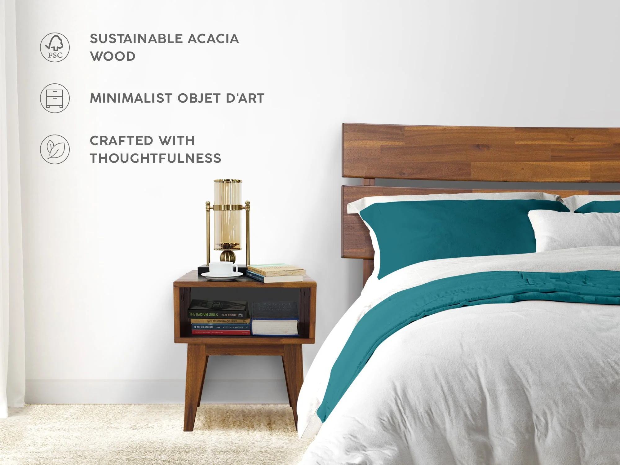 Acacia Aurora Bed Frame & Nightstand Set for Stylish Bedrooms - Image 15