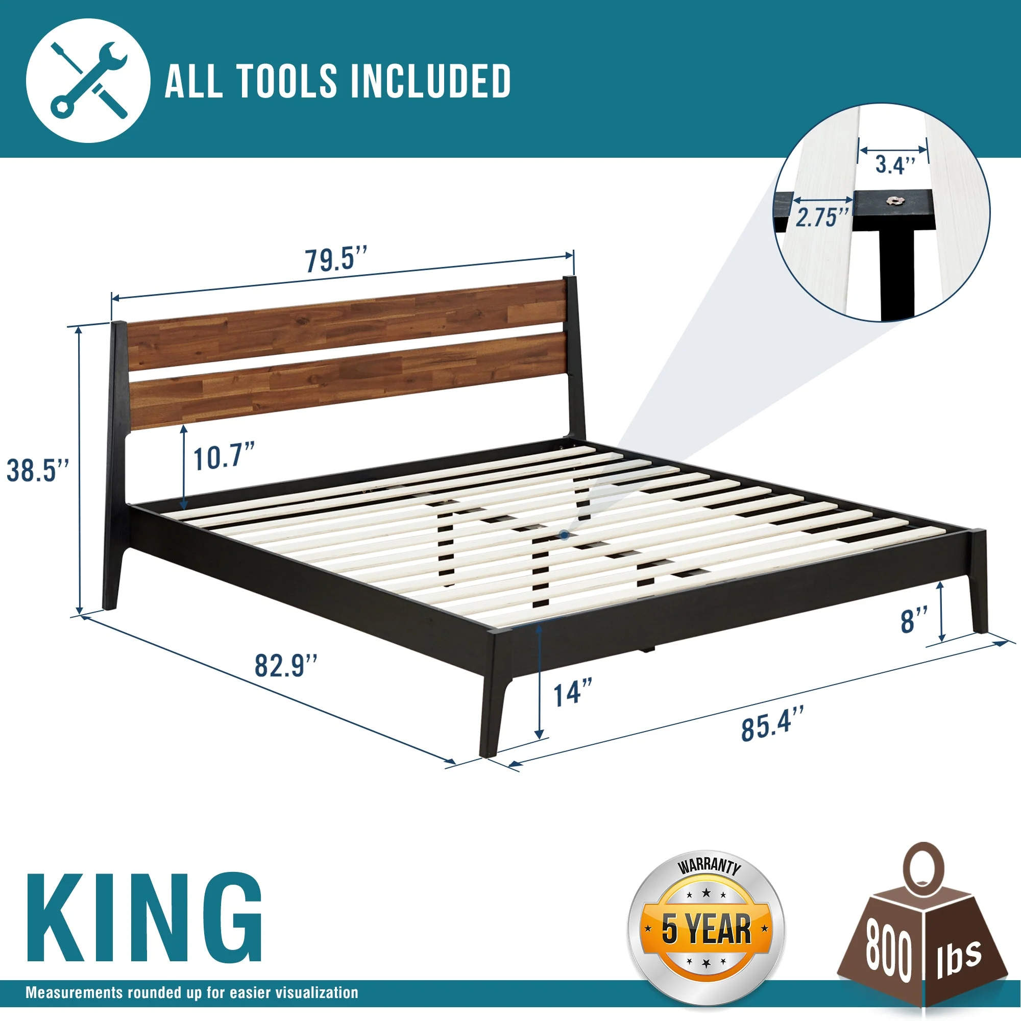 Acacia Callisto Deluxe Solid Wood Bed Frame for Superior Comfort and Style - Image 3