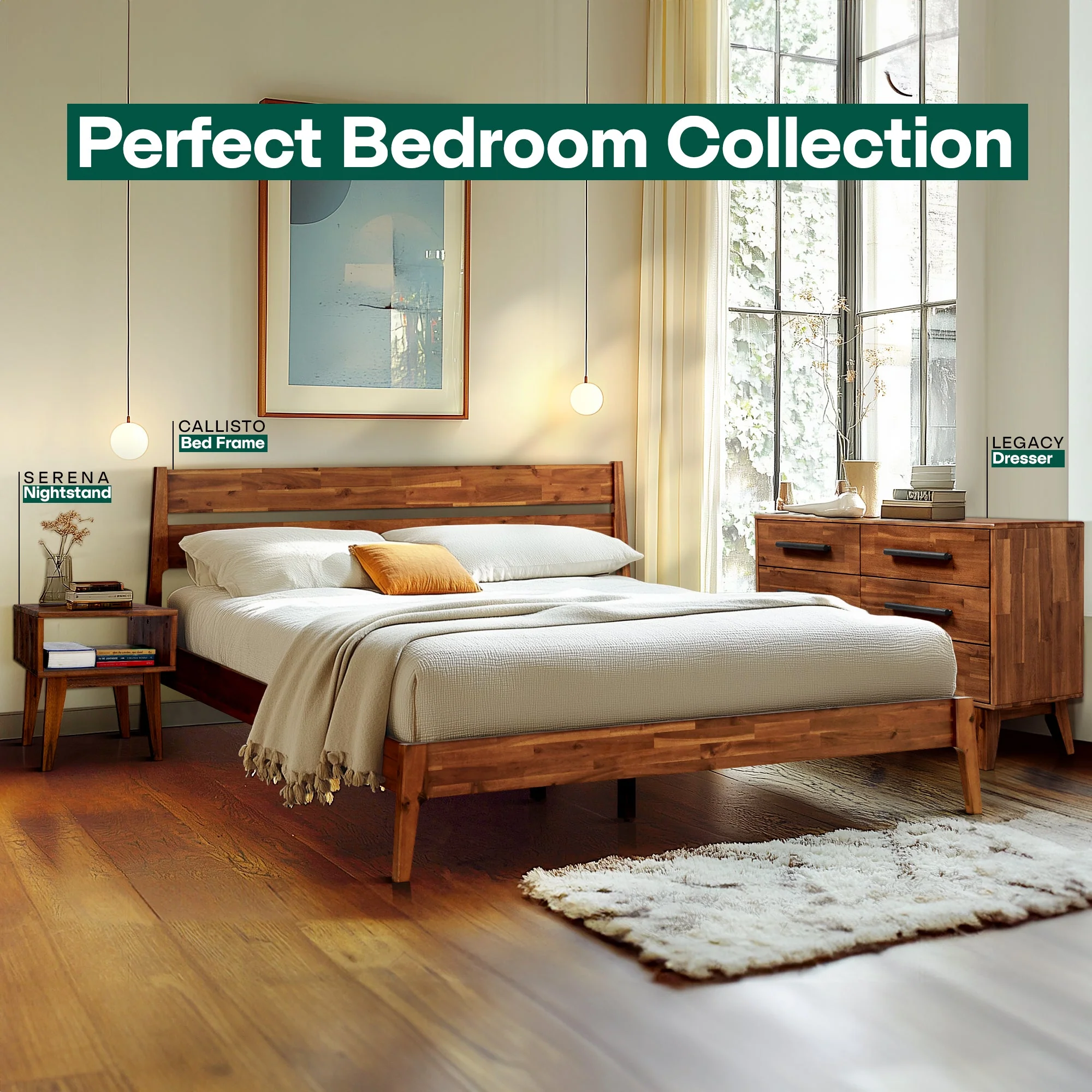Acacia Callisto Solid Wood Bed Frame and Nightstand Set for a Stylish Bedroom - Image 11