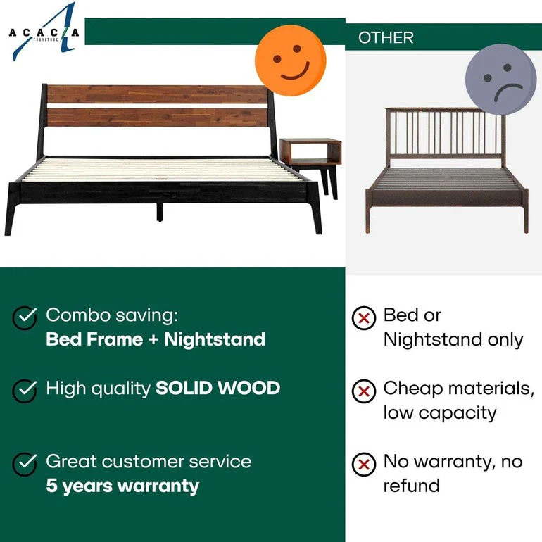 Acacia Callisto Solid Wood Bed Frame and Nightstand Set for a Stylish Bedroom - Image 4