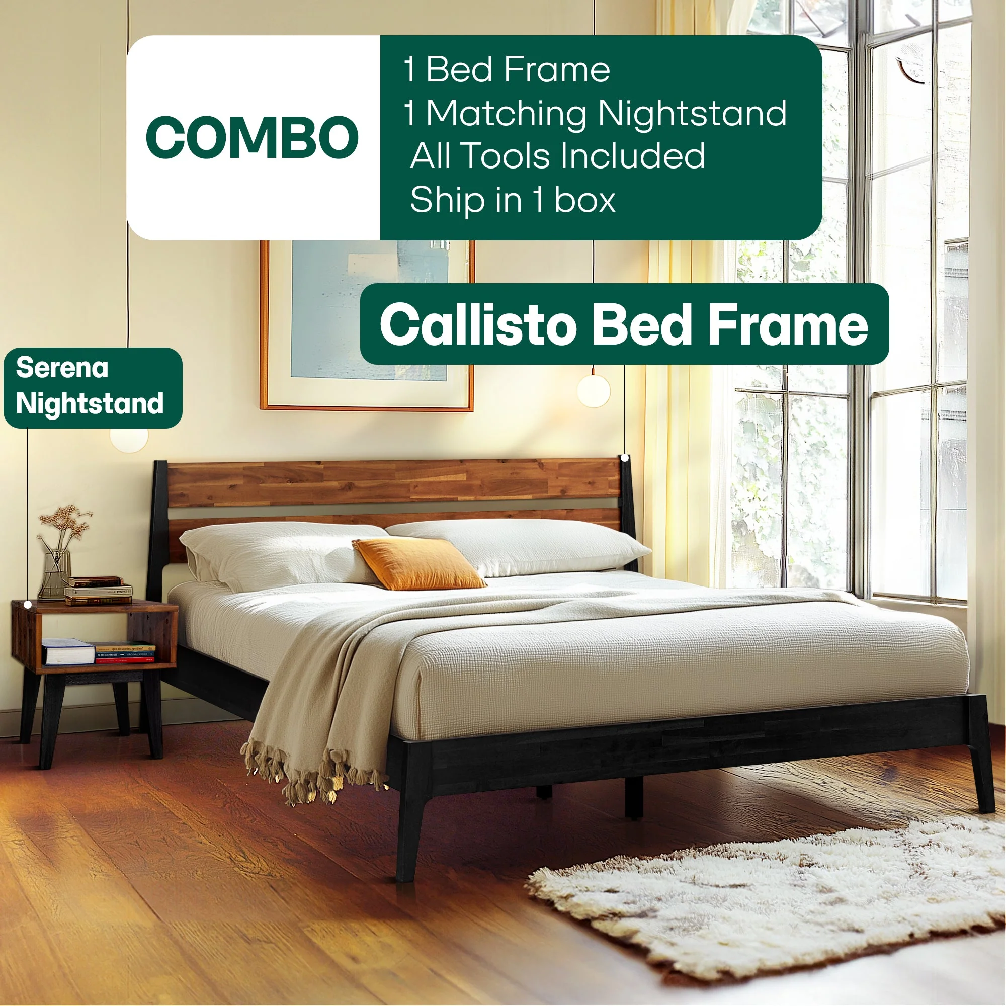Acacia Callisto Solid Wood Bed Frame and Nightstand Set for a Stylish Bedroom - Image 8