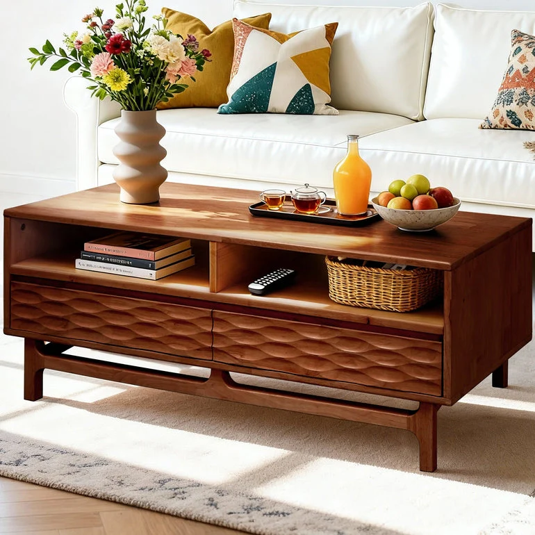 Acacia Elara 47.2” Rectangular Coffee Table with Drawers & Open Storage - Image 10