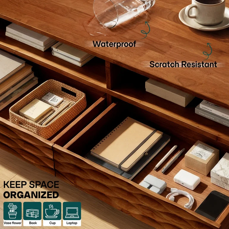Acacia Elara 47.2” Rectangular Coffee Table with Drawers & Open Storage - Image 14